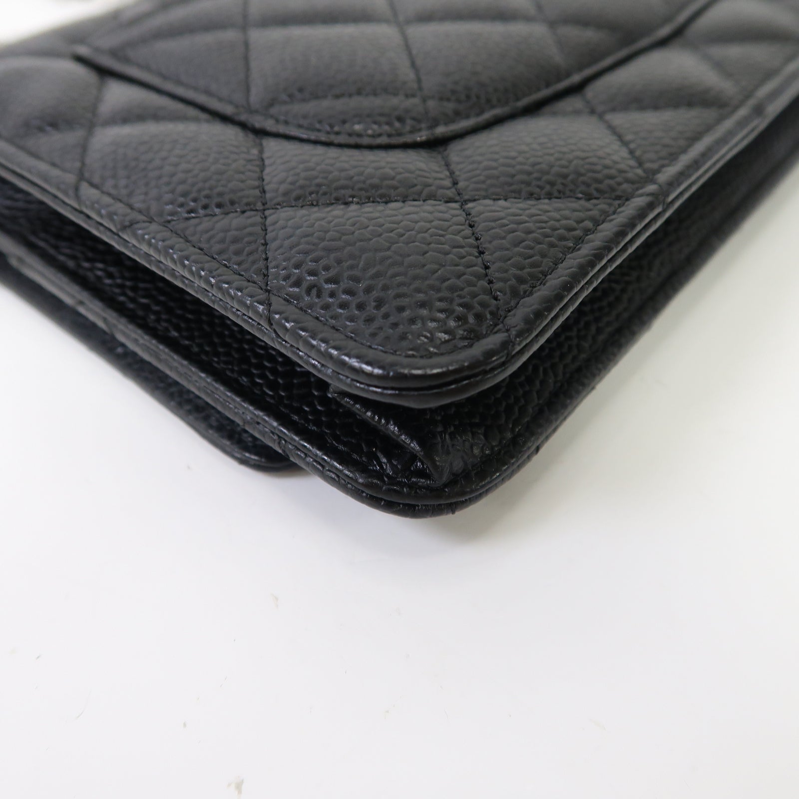 CHANEL 菱格Caviar皮革Wallet On Chain銀扣鏈帶肩背袋黑色