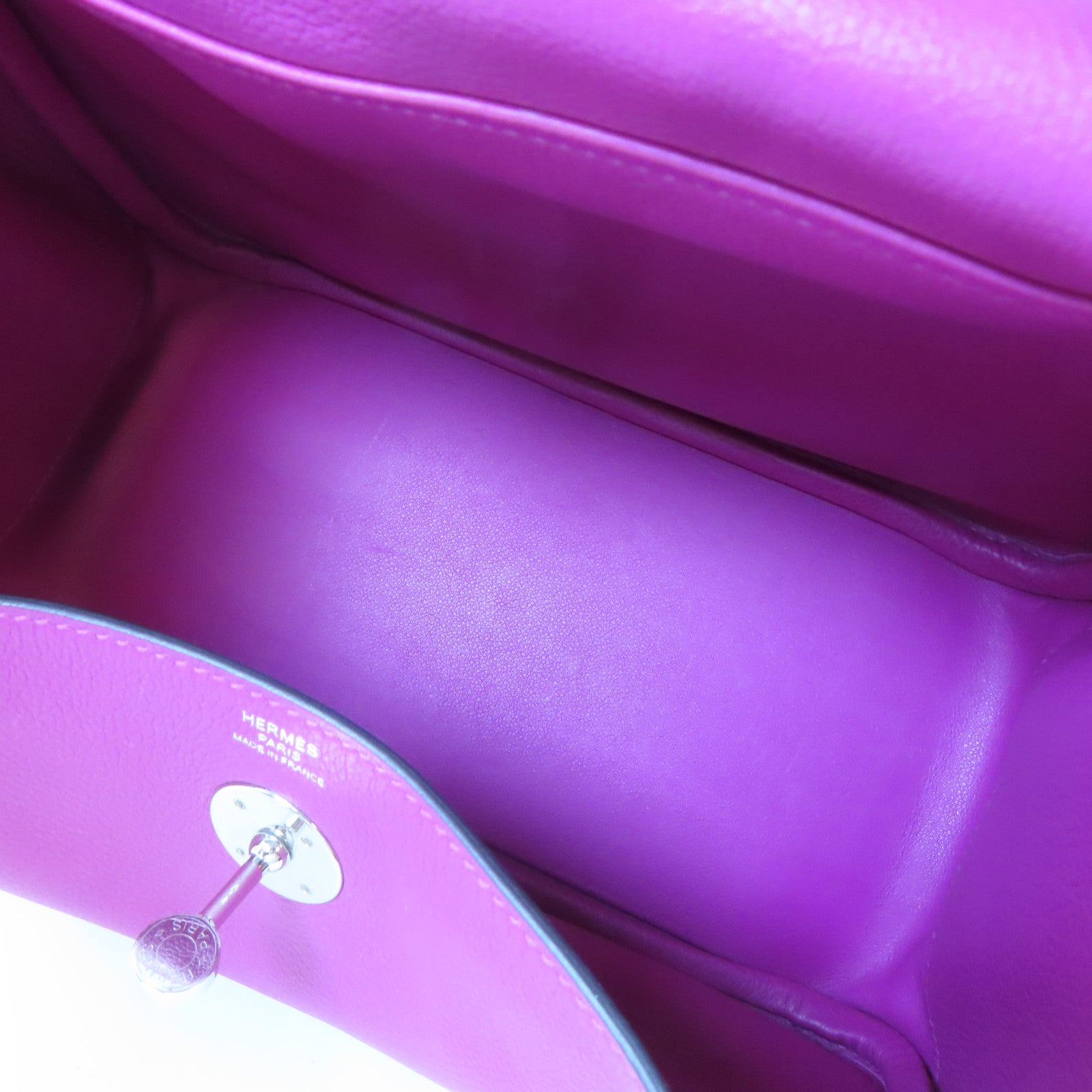 HERMES 【清倉大減價】Evercolor皮革Lindy 26銀扣肩背袋Rose Purple/桃紫色