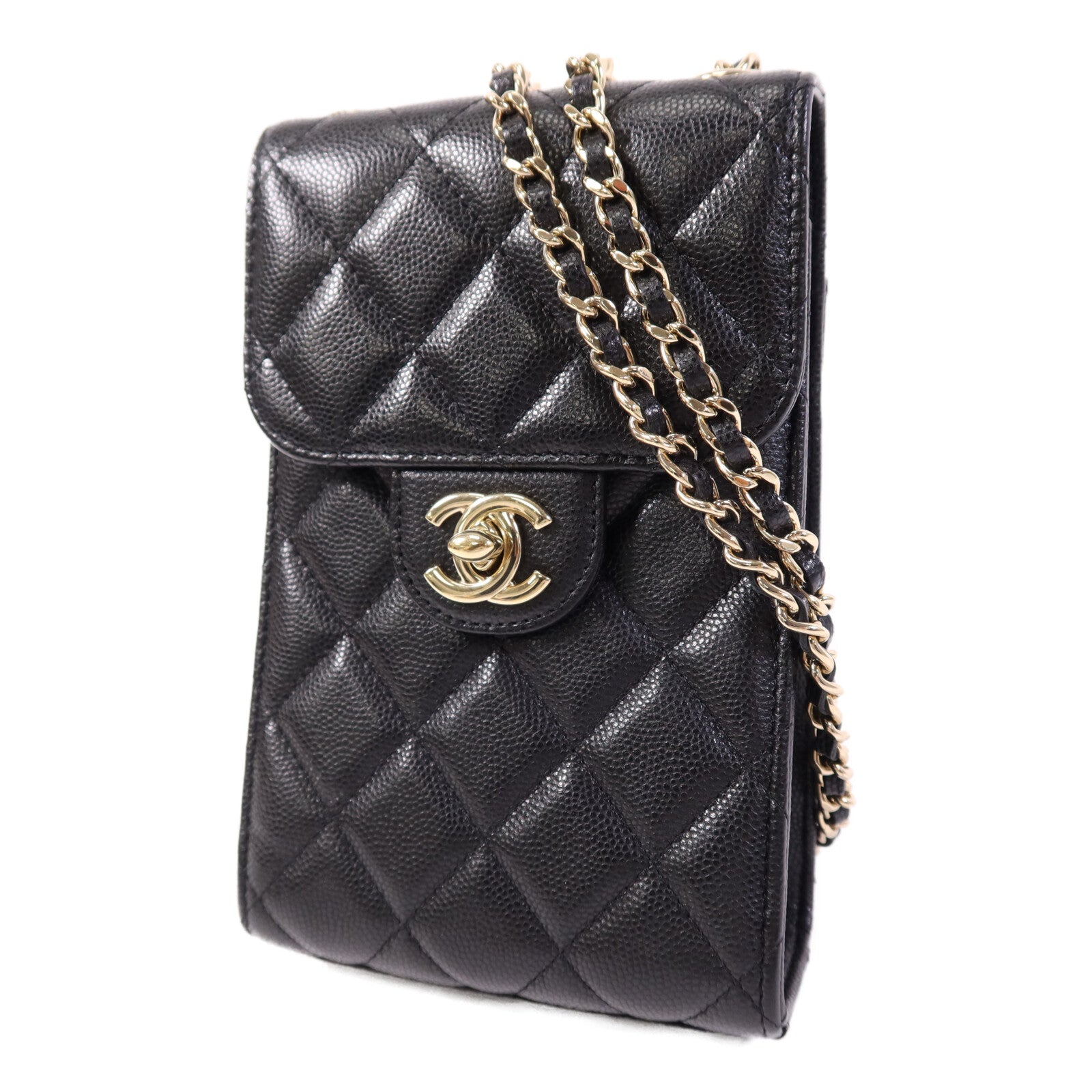 CHANEL 牛皮皮革Phone Bag金扣鏈帶肩背袋
