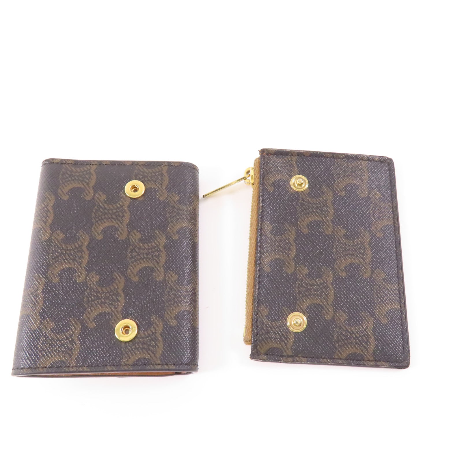 CELINE 塗層帆布Triomphe Trifold Wallet金扣錢包