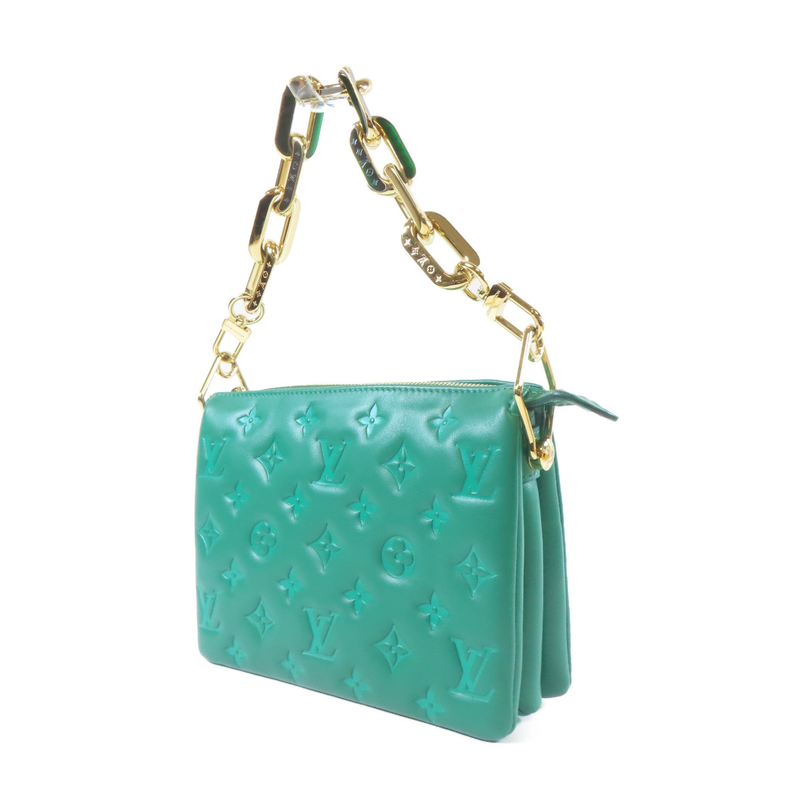 LOUIS VUITTON 【激減優惠】羊皮皮革Coussin BB金扣手挽肩背兩用袋綠色
