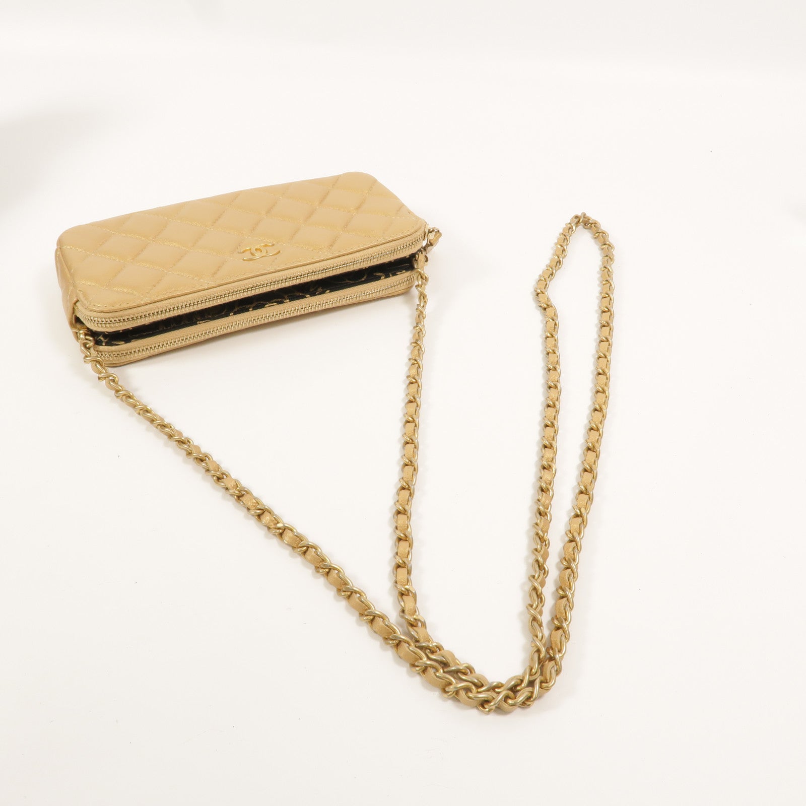CHANEL 羊皮皮革Double Zip Clutch Bag鏈帶肩背袋