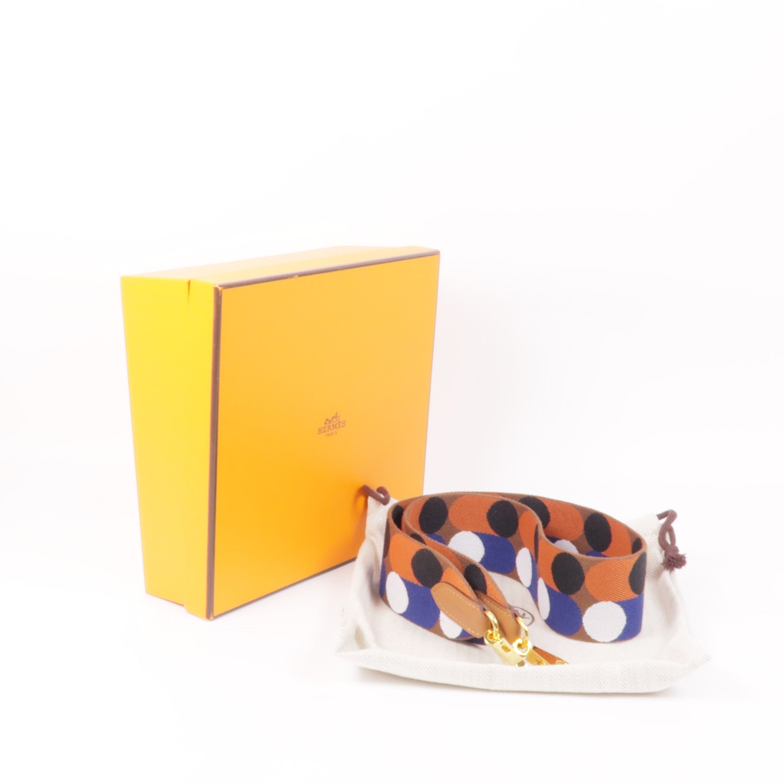 HERMES 帆布Strap金扣肩背帶彩色