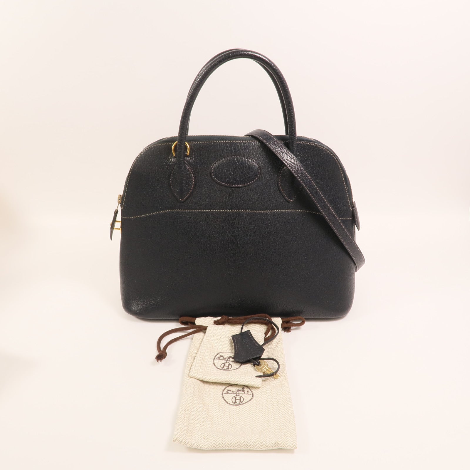 HERMES Chevre皮革Bolide 31金扣手挽肩背兩用袋Blue Marine