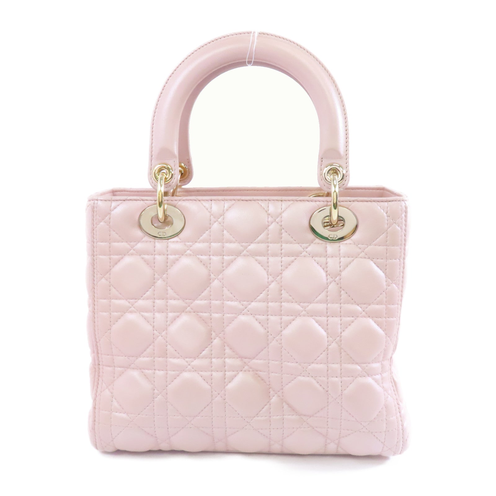 Dior 羊皮皮革Lady Dior Medium金扣手挽肩背兩用袋粉紅色