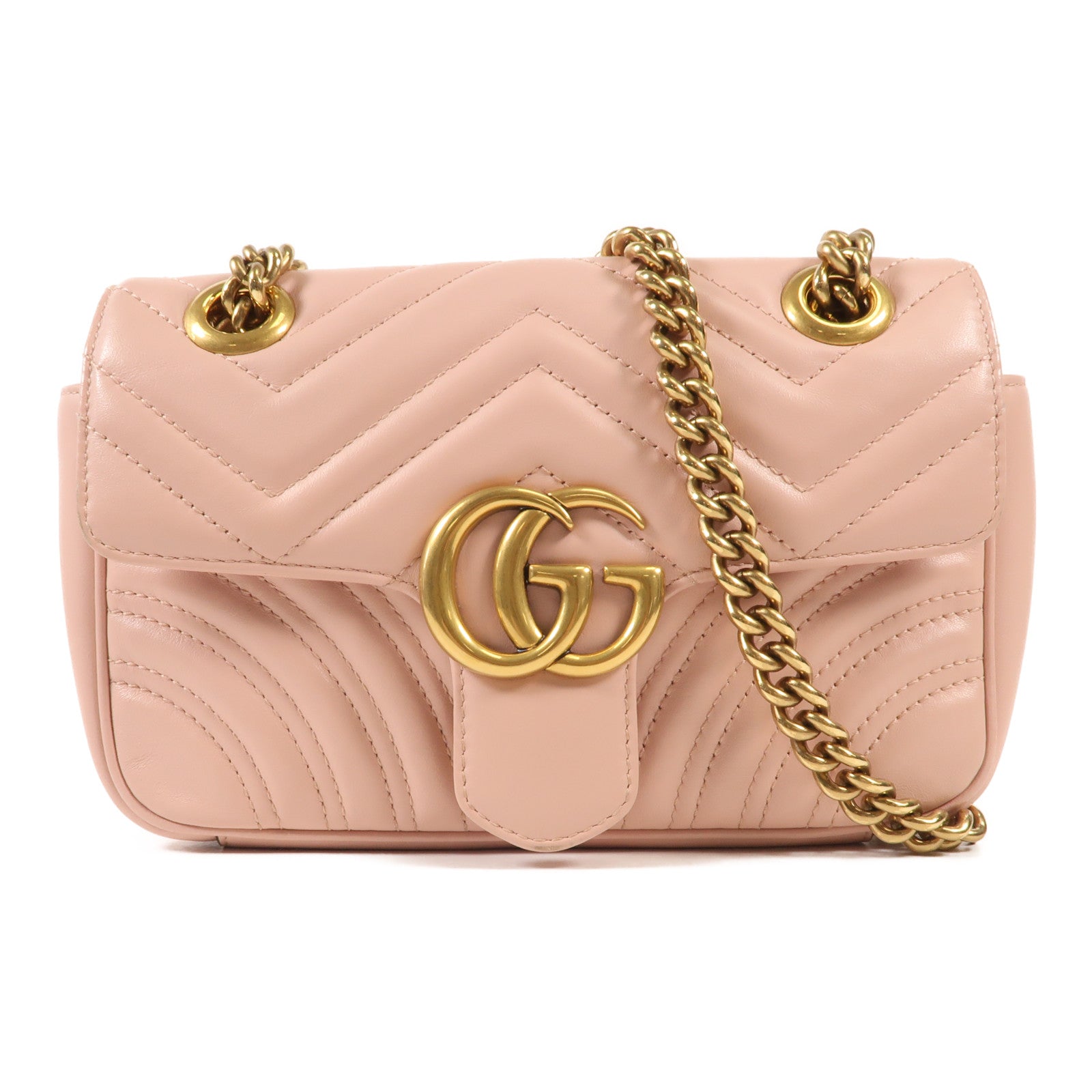 GUCCI 牛皮皮革GG Marmont金扣鏈帶肩背袋