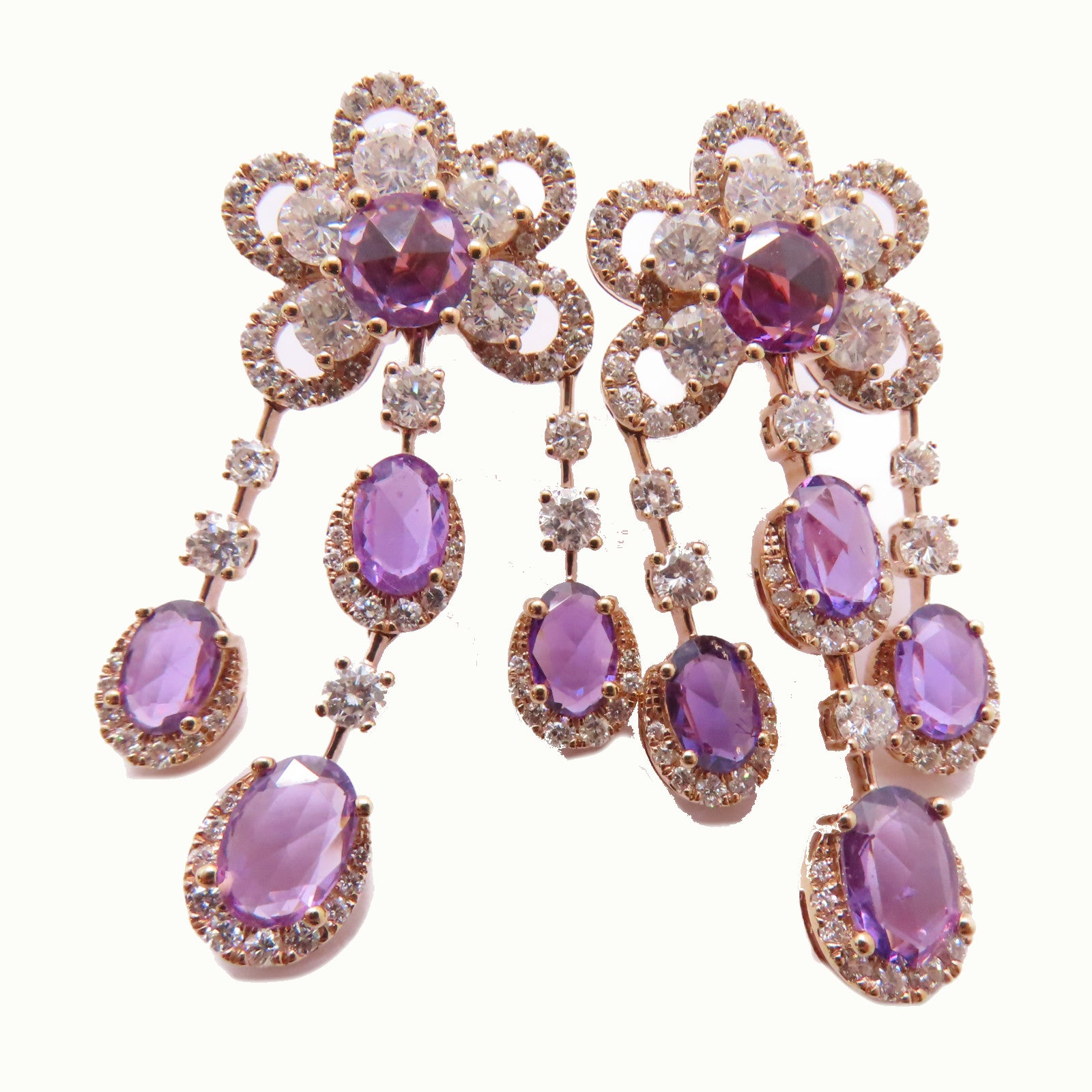 JEWELRY 【激減優惠】18K玫瑰金Pink Sapphire Diamond Earrings耳環 4.60ct粉紅藍寶石/3.40ct鑽石耳環紫色