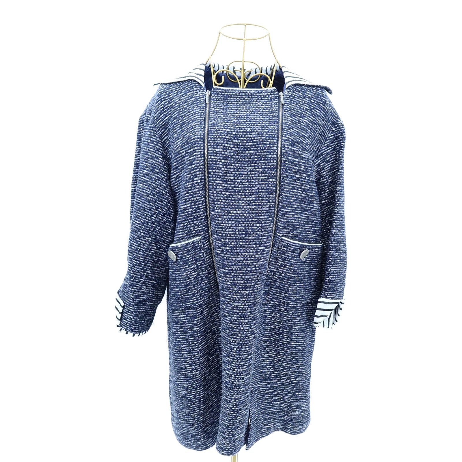 CHANEL Cotton/Acrylic Long Zipper Closure Coat