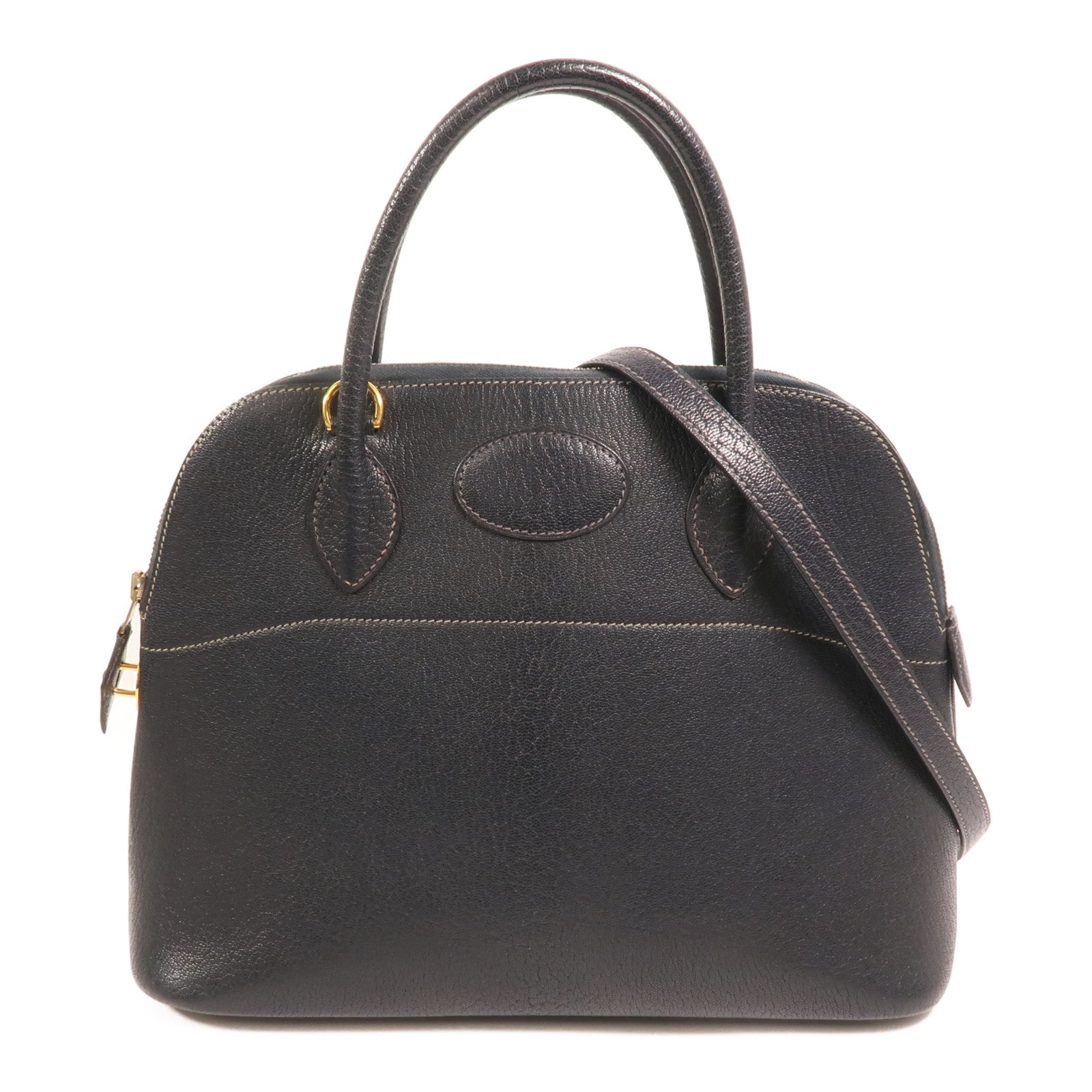 HERMES Chevre皮革Bolide 31金扣手挽肩背兩用袋Blue Marine