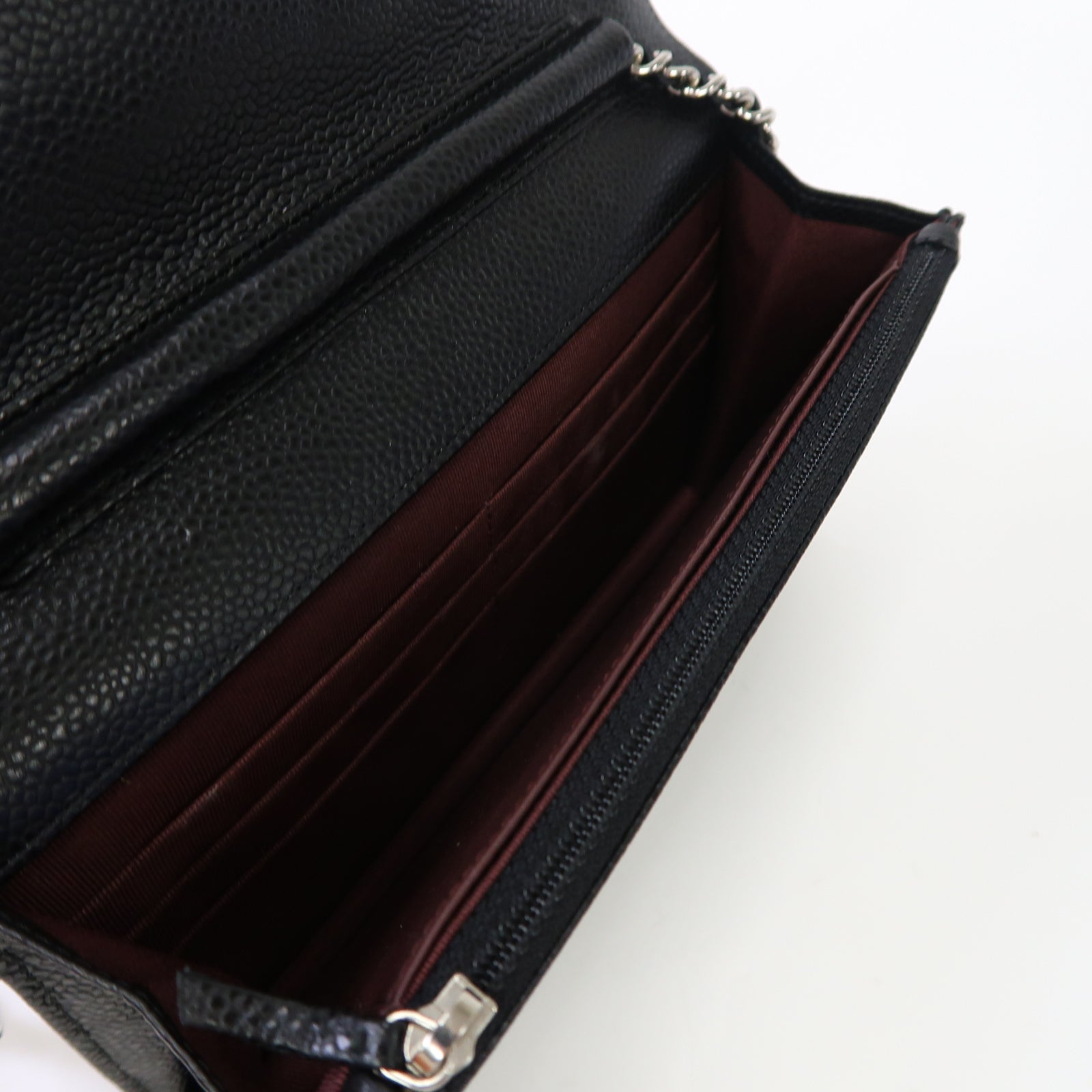 CHANEL 菱格Caviar皮革Wallet On Chain銀扣鏈帶肩背袋黑色