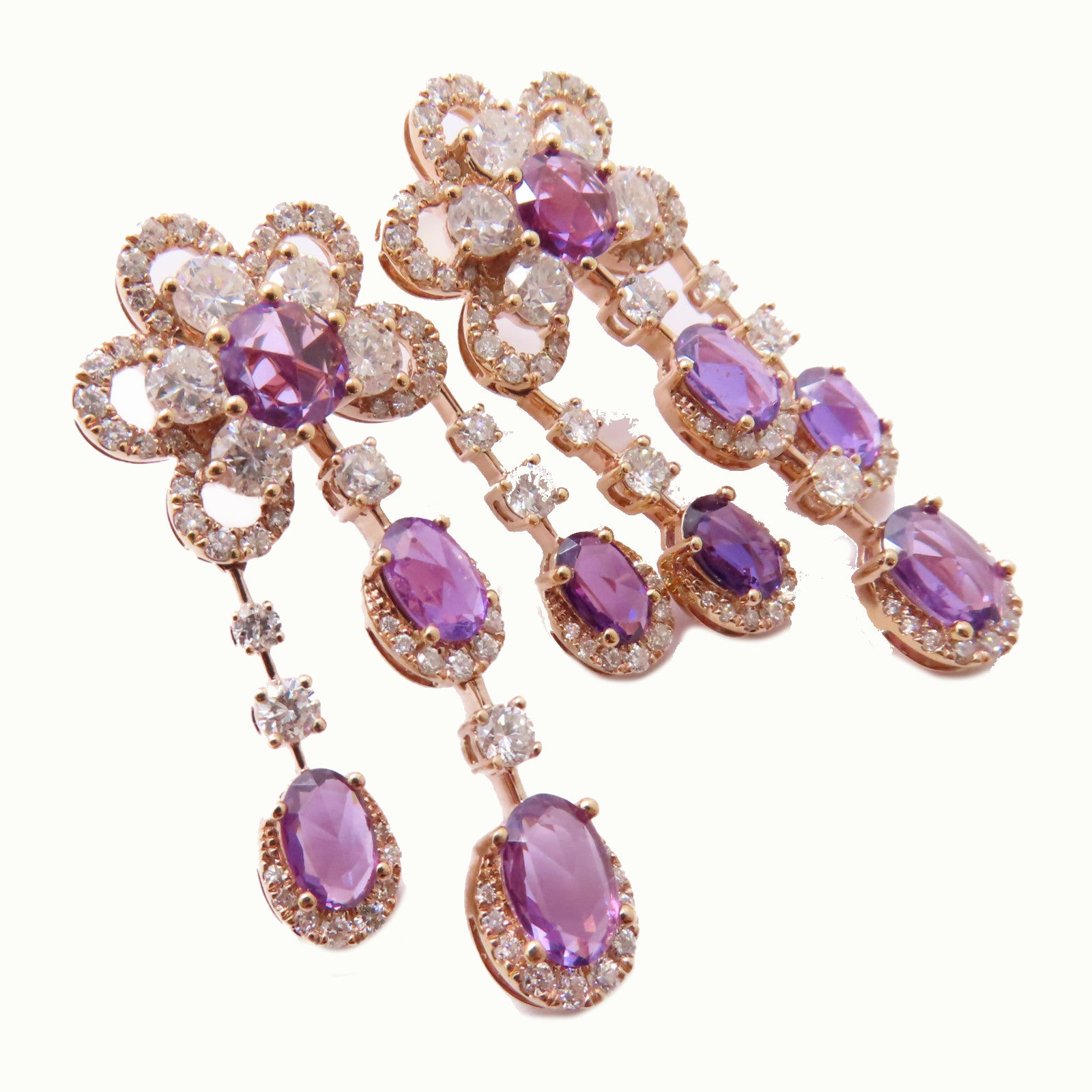 JEWELRY 【激減優惠】18K玫瑰金Pink Sapphire Diamond Earrings耳環 4.60ct粉紅藍寶石/3.40ct鑽石耳環紫色