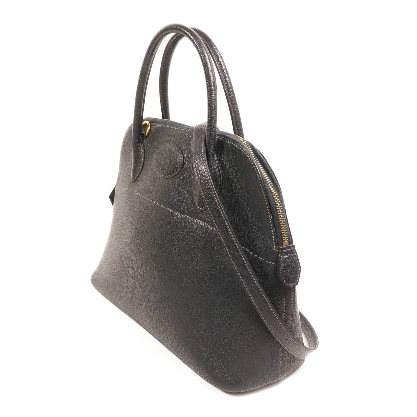 HERMES Chevre皮革Bolide 31金扣手挽肩背兩用袋Blue Marine