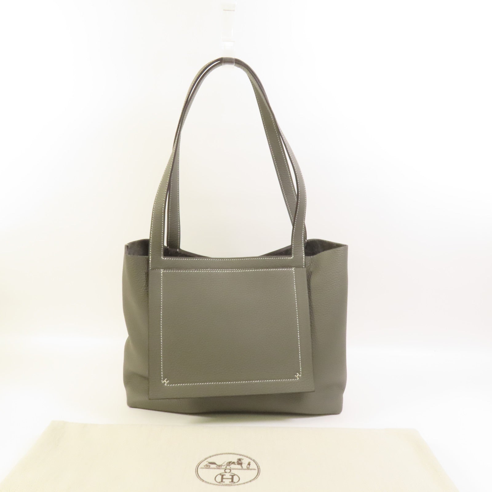 HERMES Clemence皮革Cabasellier 31手挽袋Gris Meyer