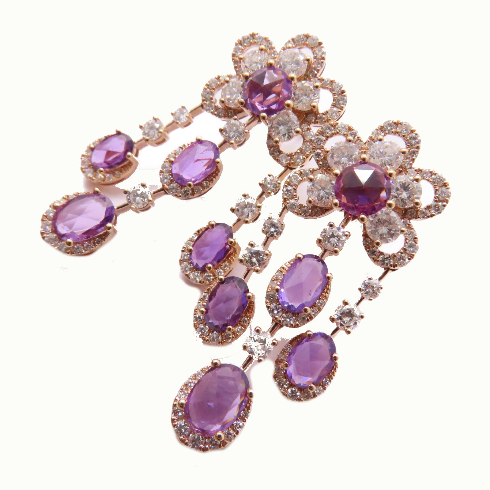 JEWELRY 【激減優惠】18K玫瑰金Pink Sapphire Diamond Earrings耳環 4.60ct粉紅藍寶石/3.40ct鑽石耳環紫色