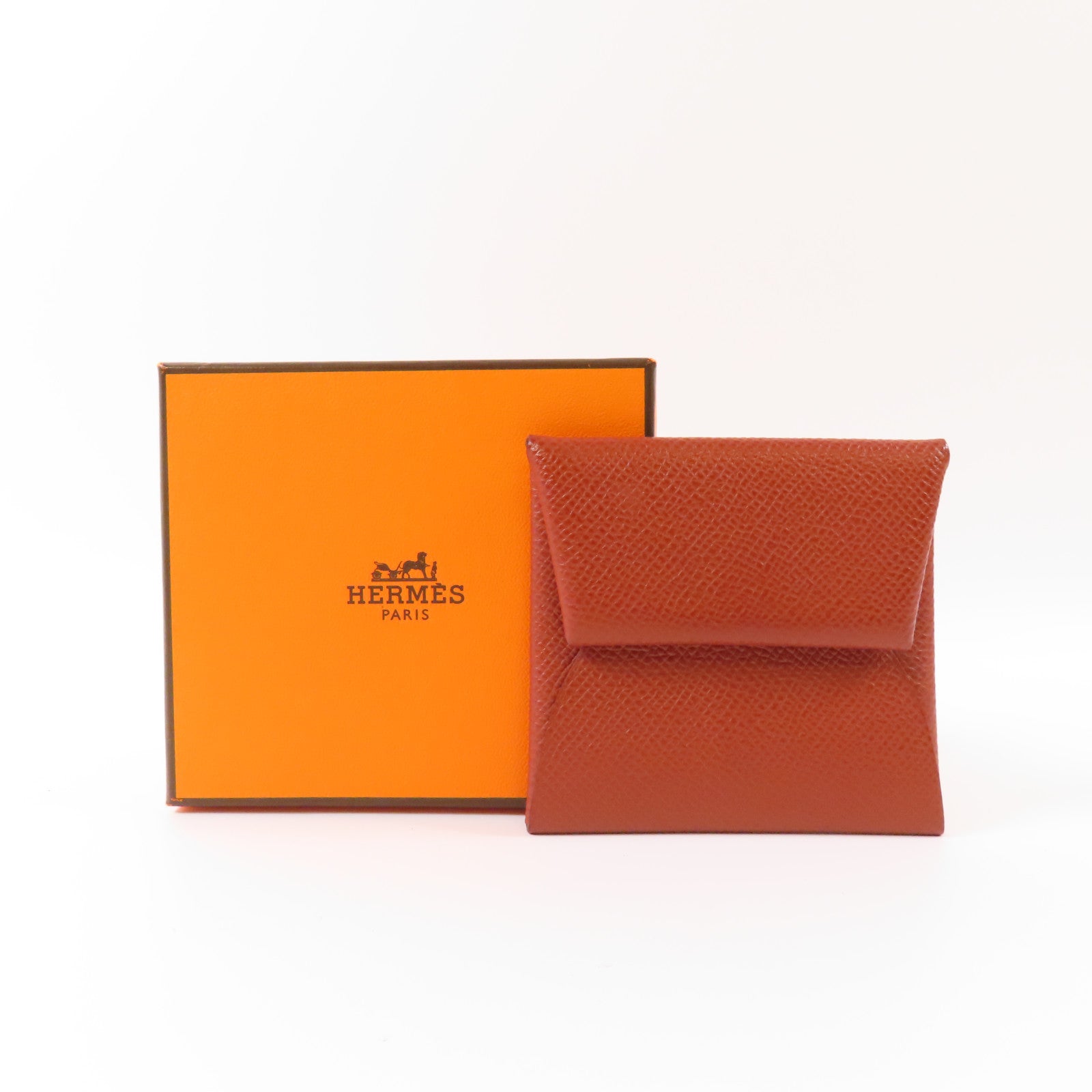 HERMES Epsom皮革Bastia銀扣零錢包Rouge H