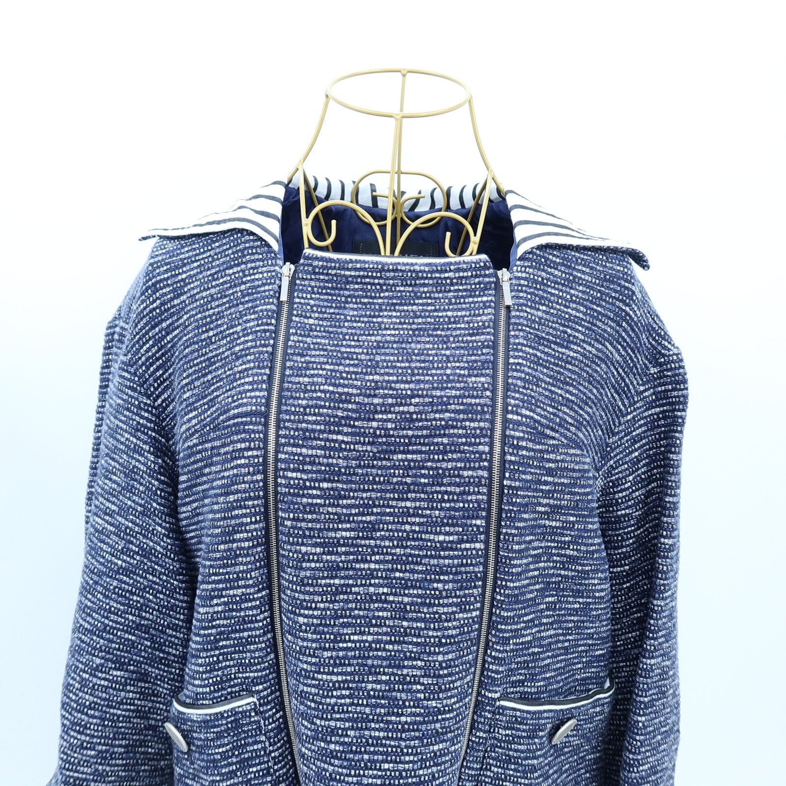 CHANEL Cotton/Acrylic Long Zipper Closure Coat