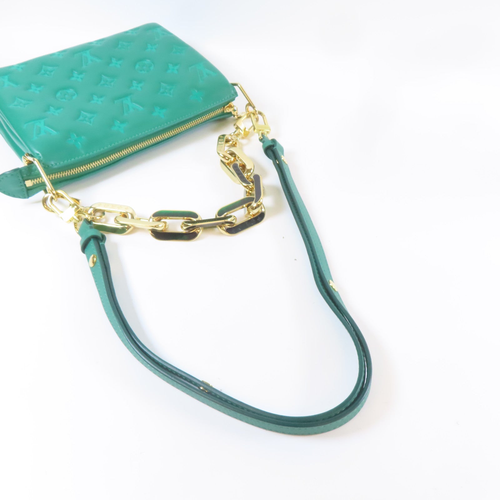 LOUIS VUITTON 【激減優惠】羊皮皮革Coussin BB金扣手挽肩背兩用袋綠色
