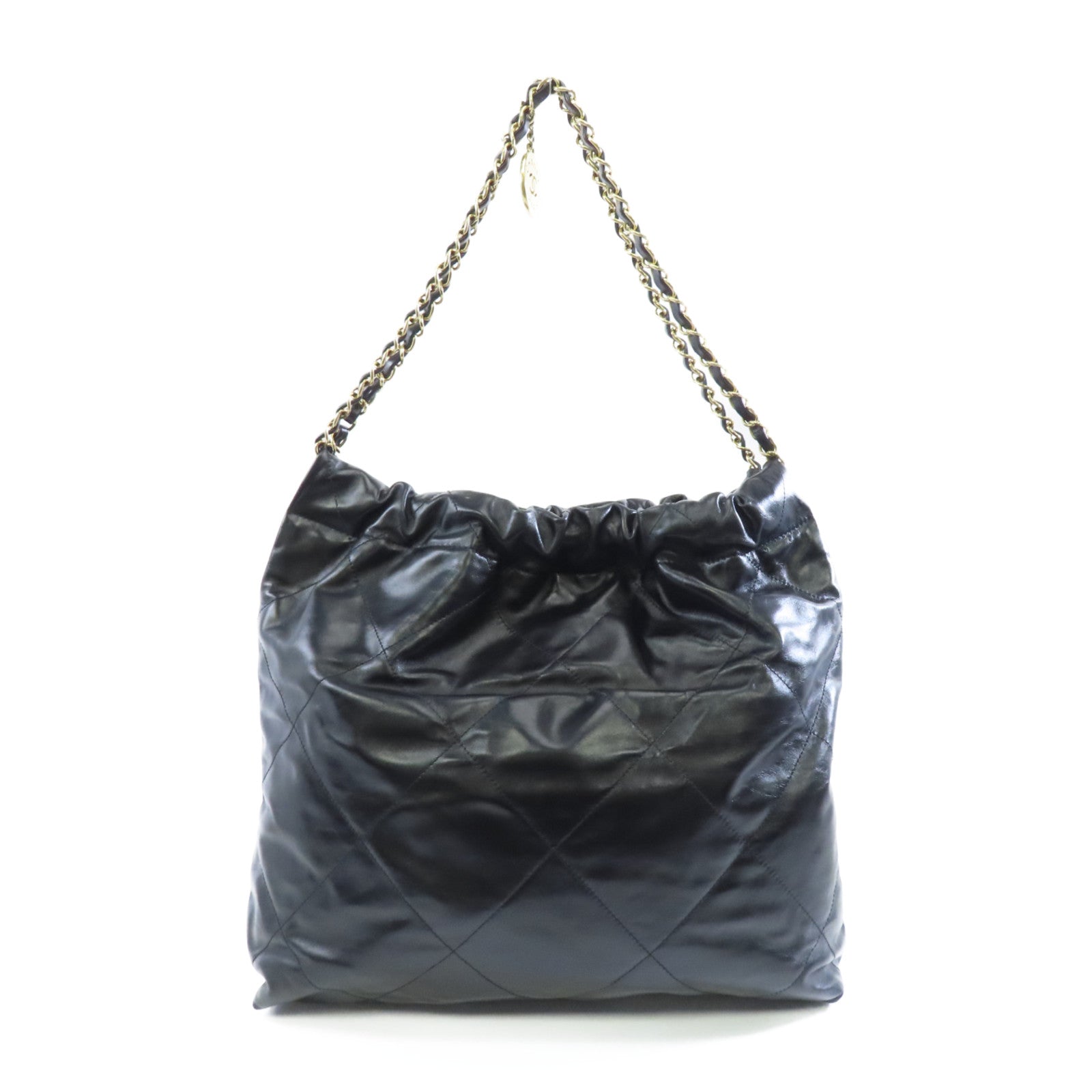 CHANEL 菱格牛皮皮革Chanel 22金扣鏈帶肩背袋黑色