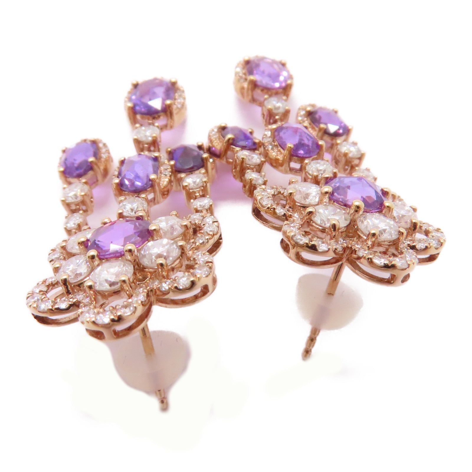 JEWELRY 【激減優惠】18K玫瑰金Pink Sapphire Diamond Earrings耳環 4.60ct粉紅藍寶石/3.40ct鑽石耳環紫色