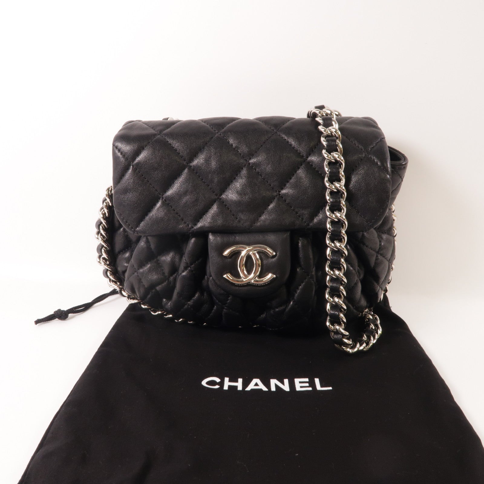 CHANEL 牛皮皮革Shoulder Bag銀扣鏈帶肩背袋