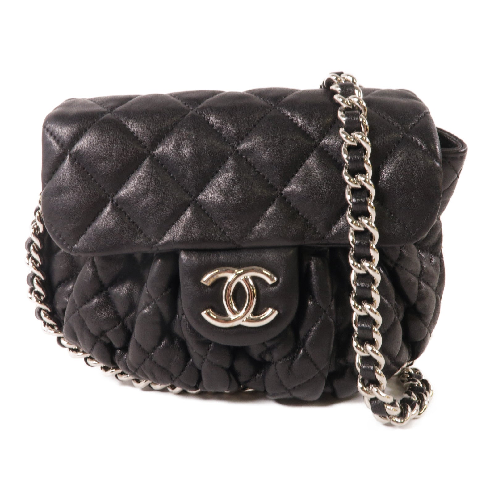 CHANEL 牛皮皮革Shoulder Bag銀扣鏈帶肩背袋