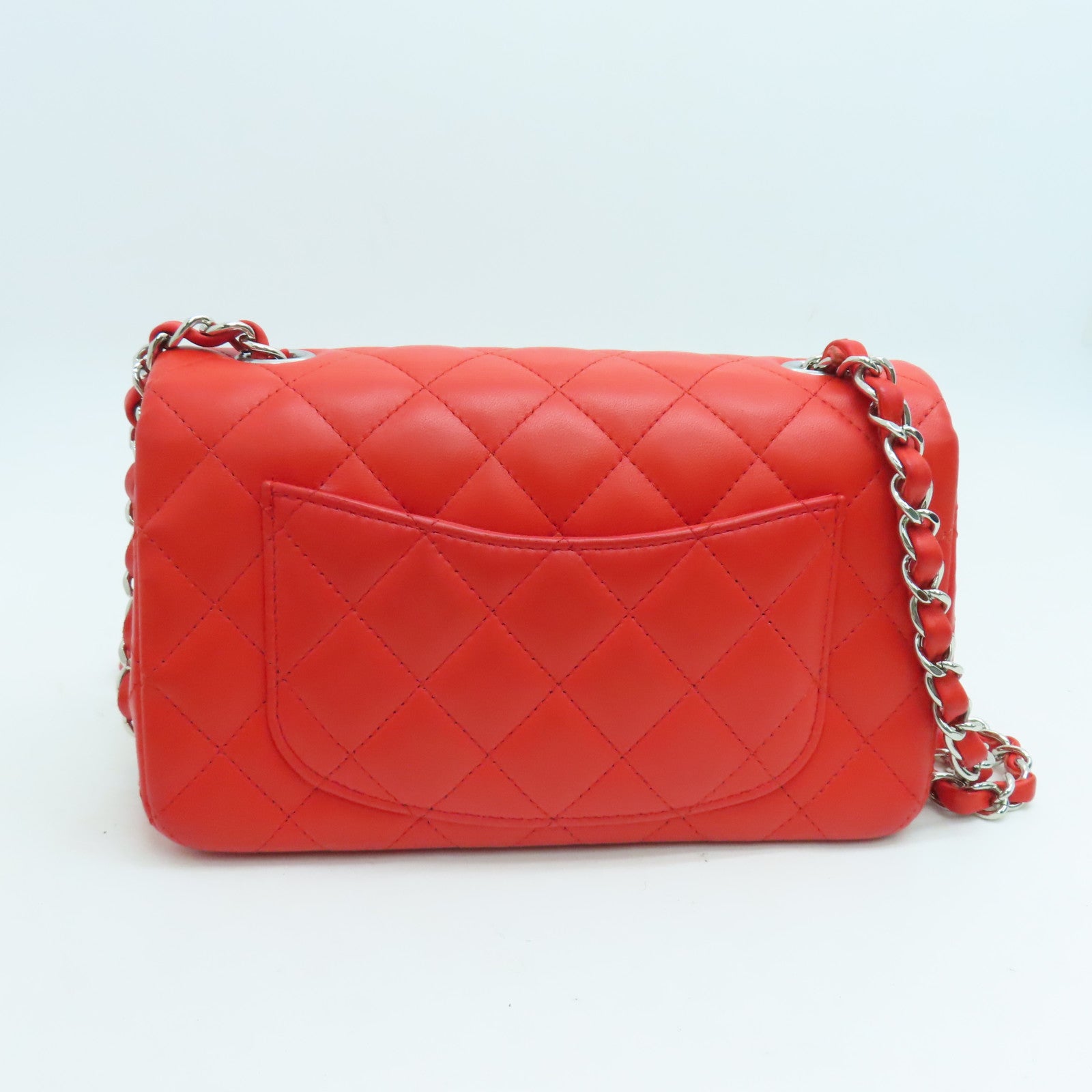 CHANEL 【激減優惠】菱格羊皮皮革Chain Shoulder銀扣鏈帶肩背袋紅色