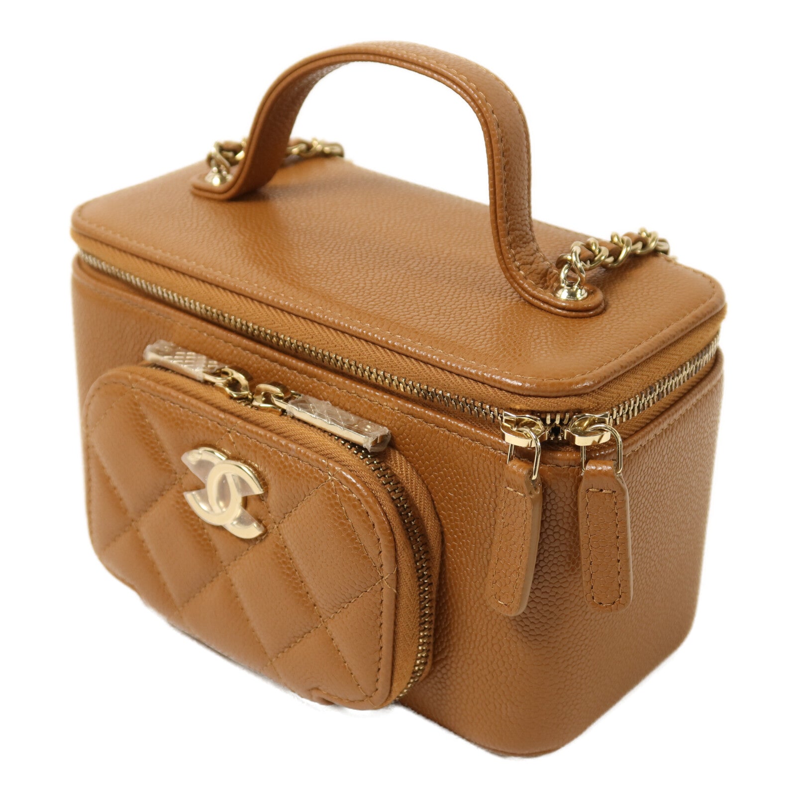 CHANEL 牛皮皮革Vanity Case金扣鏈帶手挽肩背兩用袋