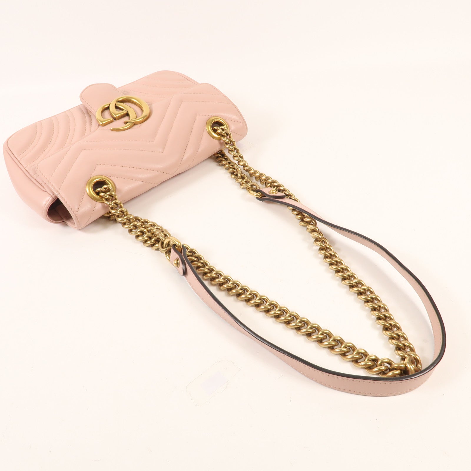 GUCCI 牛皮皮革GG Marmont金扣鏈帶肩背袋