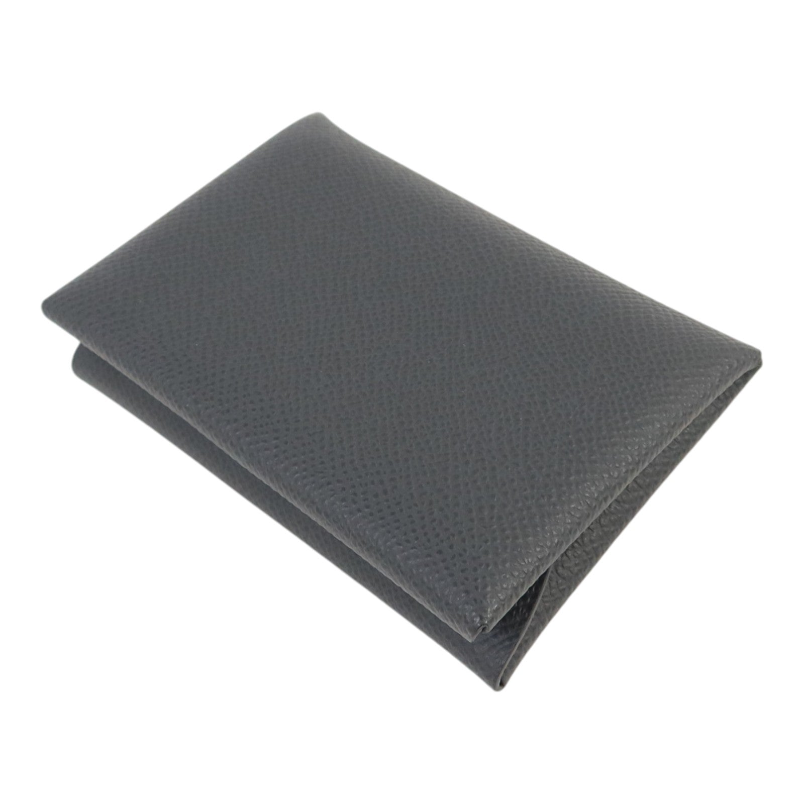 HERMES Epsom皮革Calvi Duo Compact Card Case銀扣卡片套Ardoise