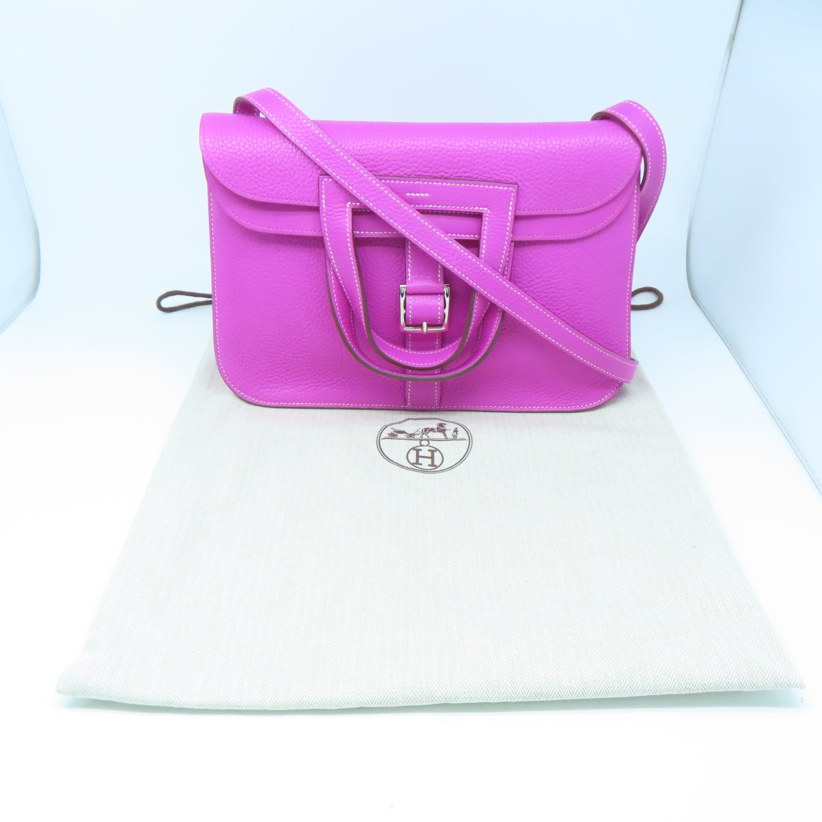 HERMES 【清倉大減價】Clemence皮革Halzan 31銀扣手挽肩背兩用袋玉蘭紫色