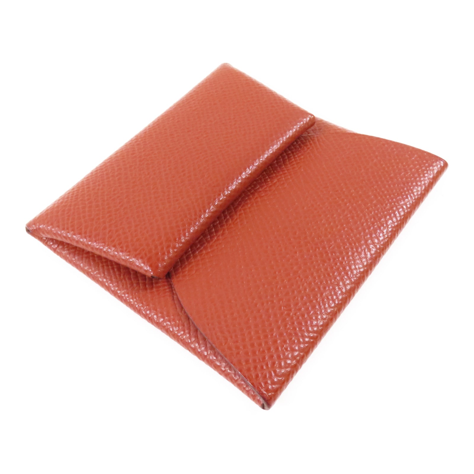 HERMES Epsom皮革Bastia銀扣零錢包Rouge H