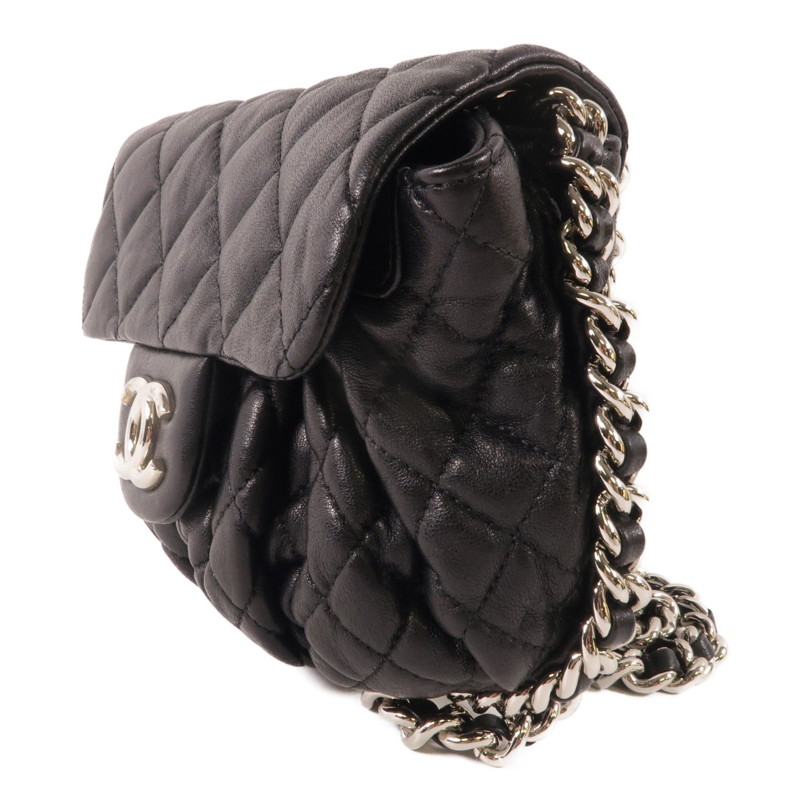 CHANEL 牛皮皮革Shoulder Bag銀扣鏈帶肩背袋