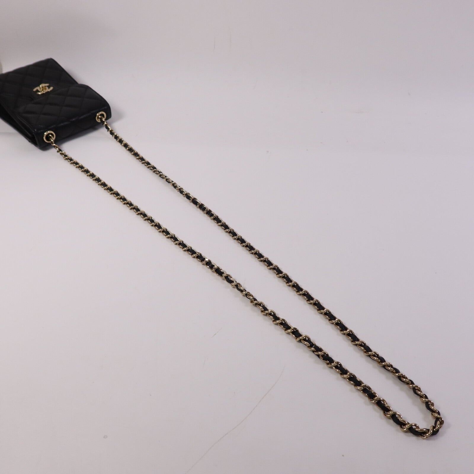 CHANEL 牛皮皮革Phone Bag金扣鏈帶肩背袋