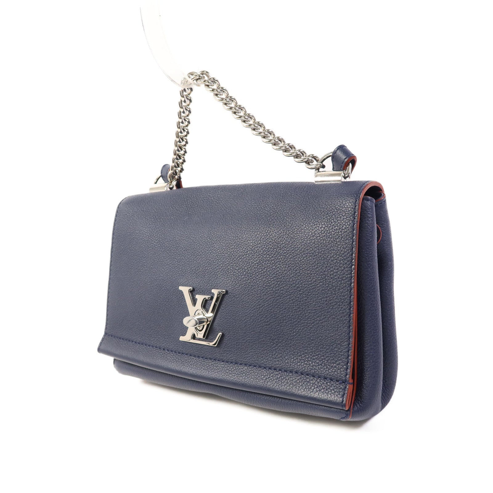 LOUIS VUITTON 牛皮皮革Lockme II BB銀扣手挽肩背兩用袋藍色