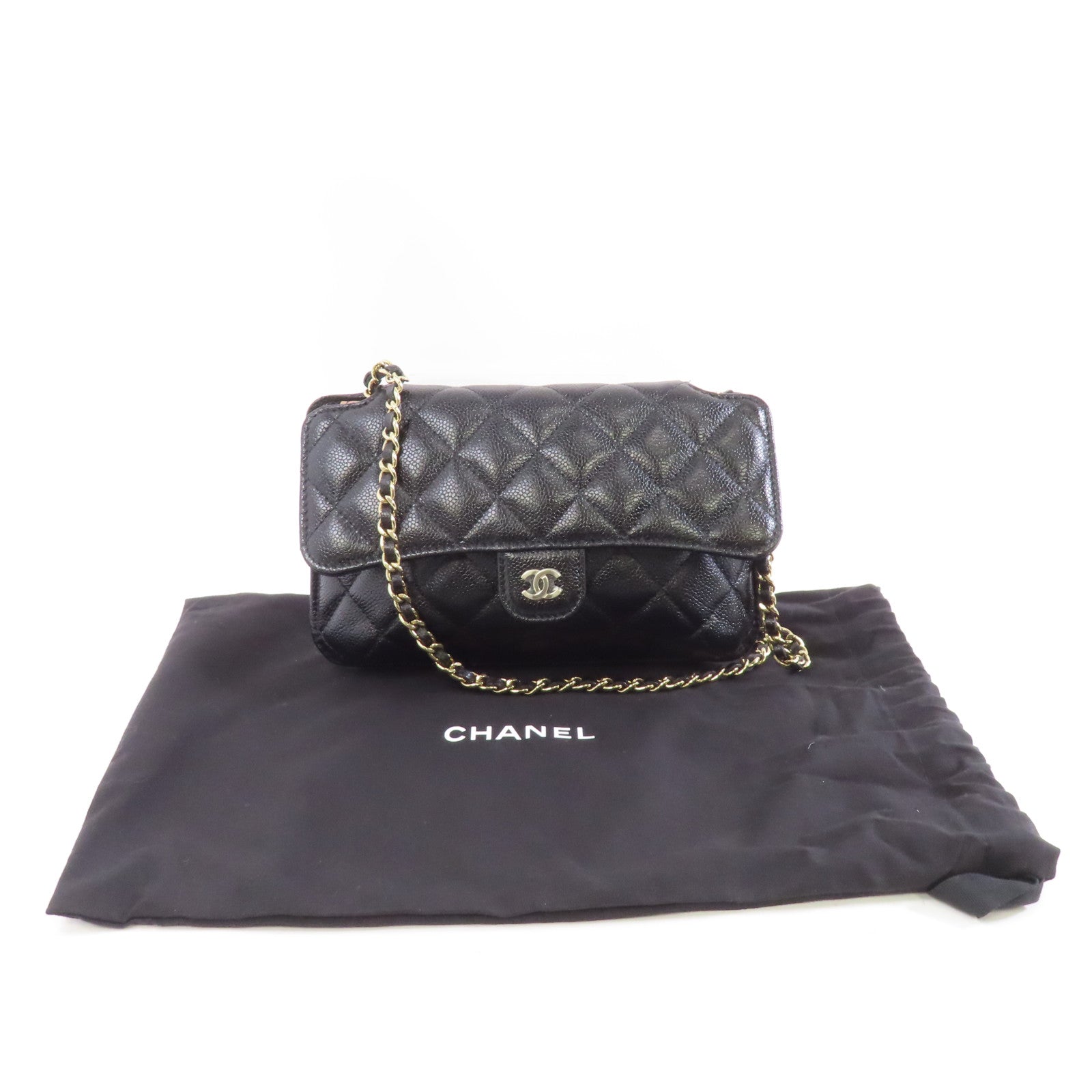 CHANEL 【激減優惠】菱格牛皮皮革Folder Tote Shoulder Bag金扣鏈帶手挽肩背兩用袋黑色/多色