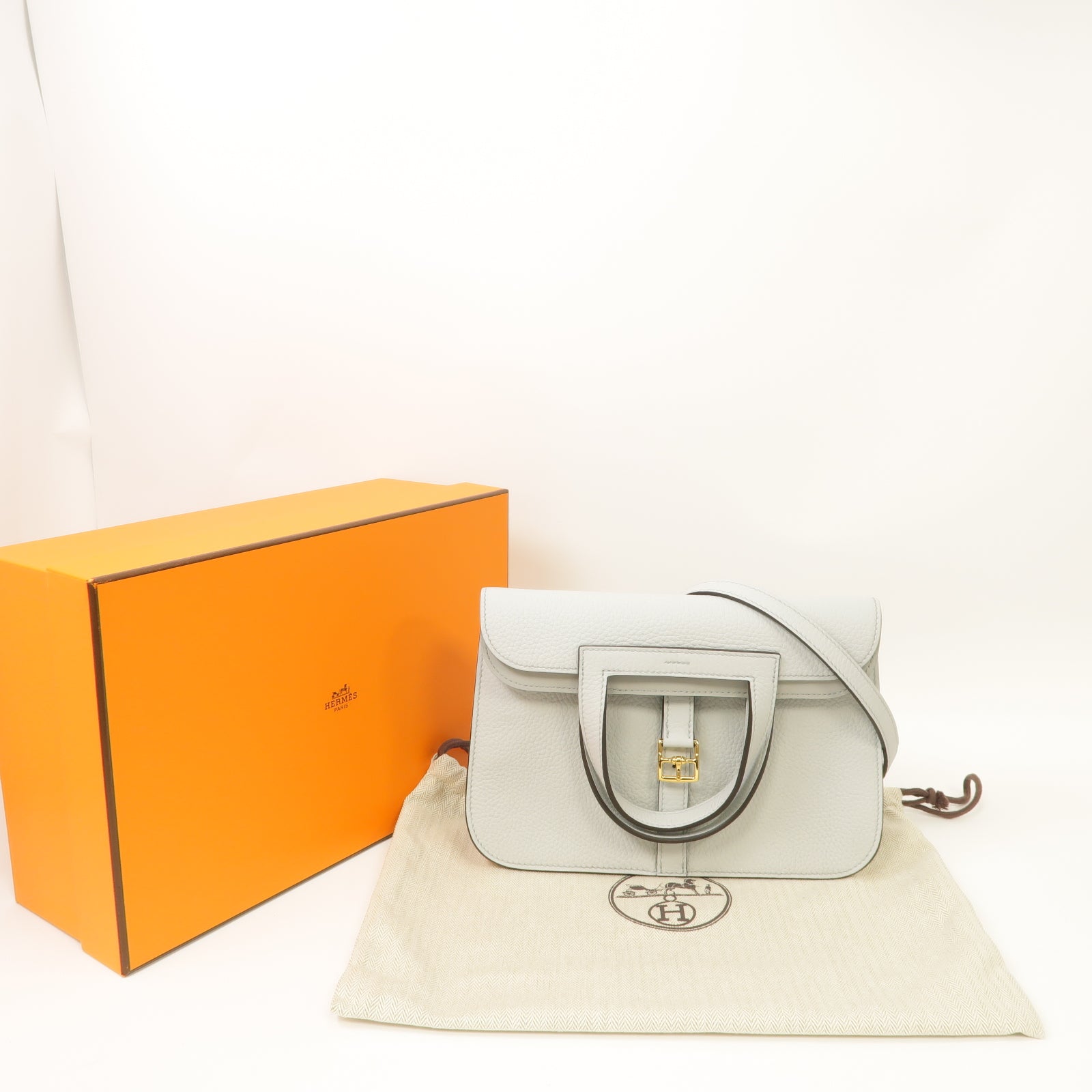 HERMES Clemence皮革Halzan 25金扣肩背袋聖杯藍色