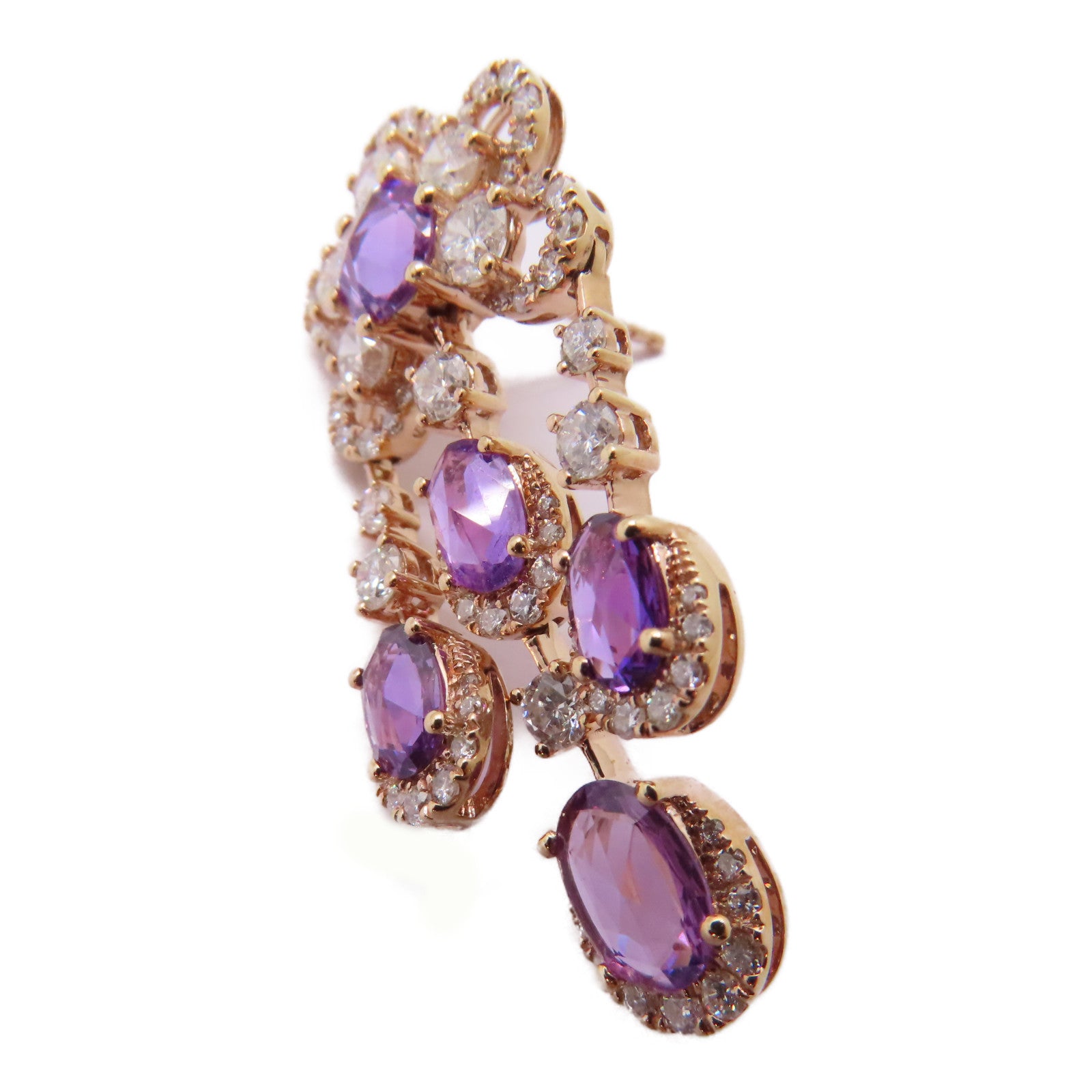 JEWELRY 【激減優惠】18K玫瑰金Pink Sapphire Diamond Earrings耳環 4.60ct粉紅藍寶石/3.40ct鑽石耳環紫色