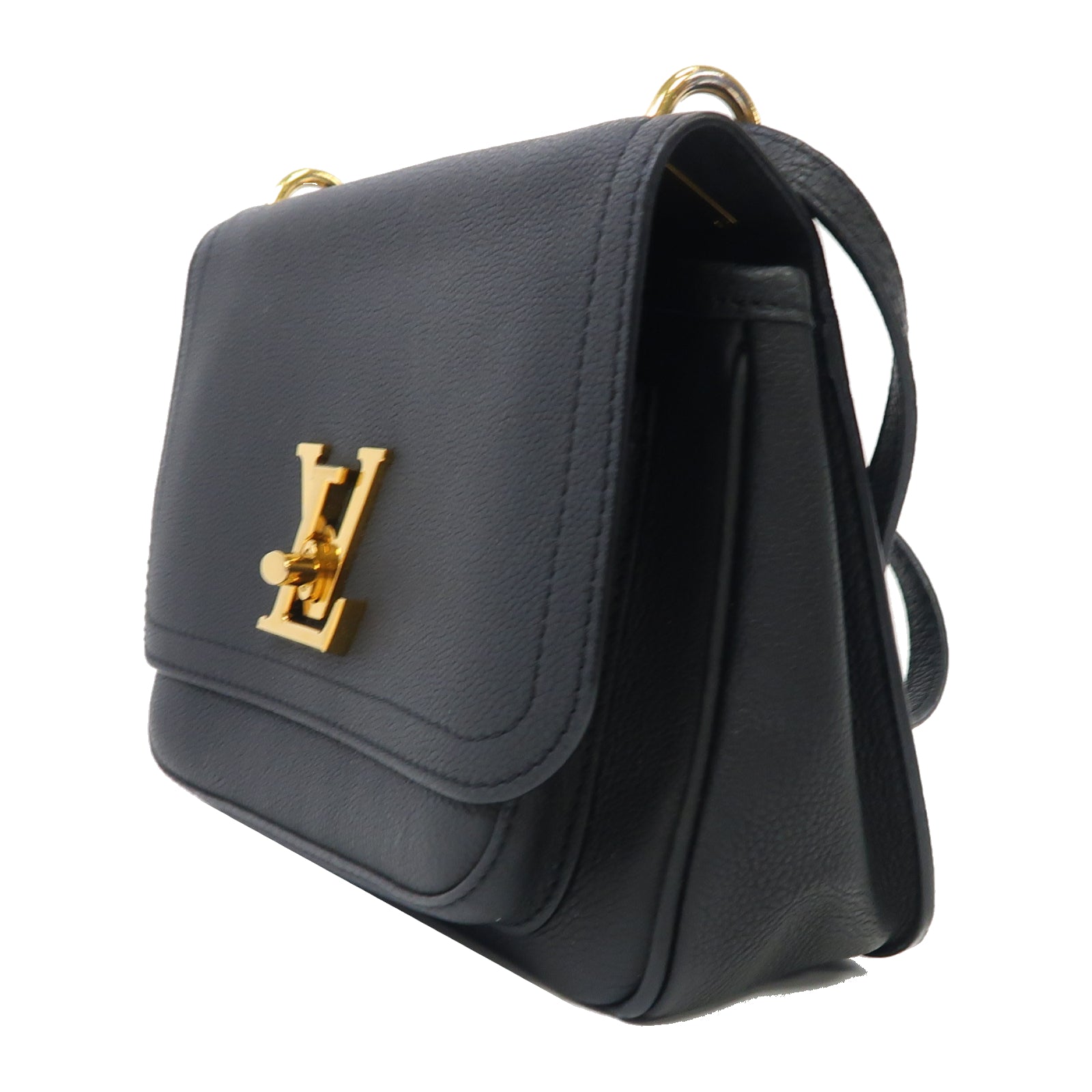 LOUIS VUITTON 牛皮皮革Lock Me金扣鏈帶肩背袋黑色