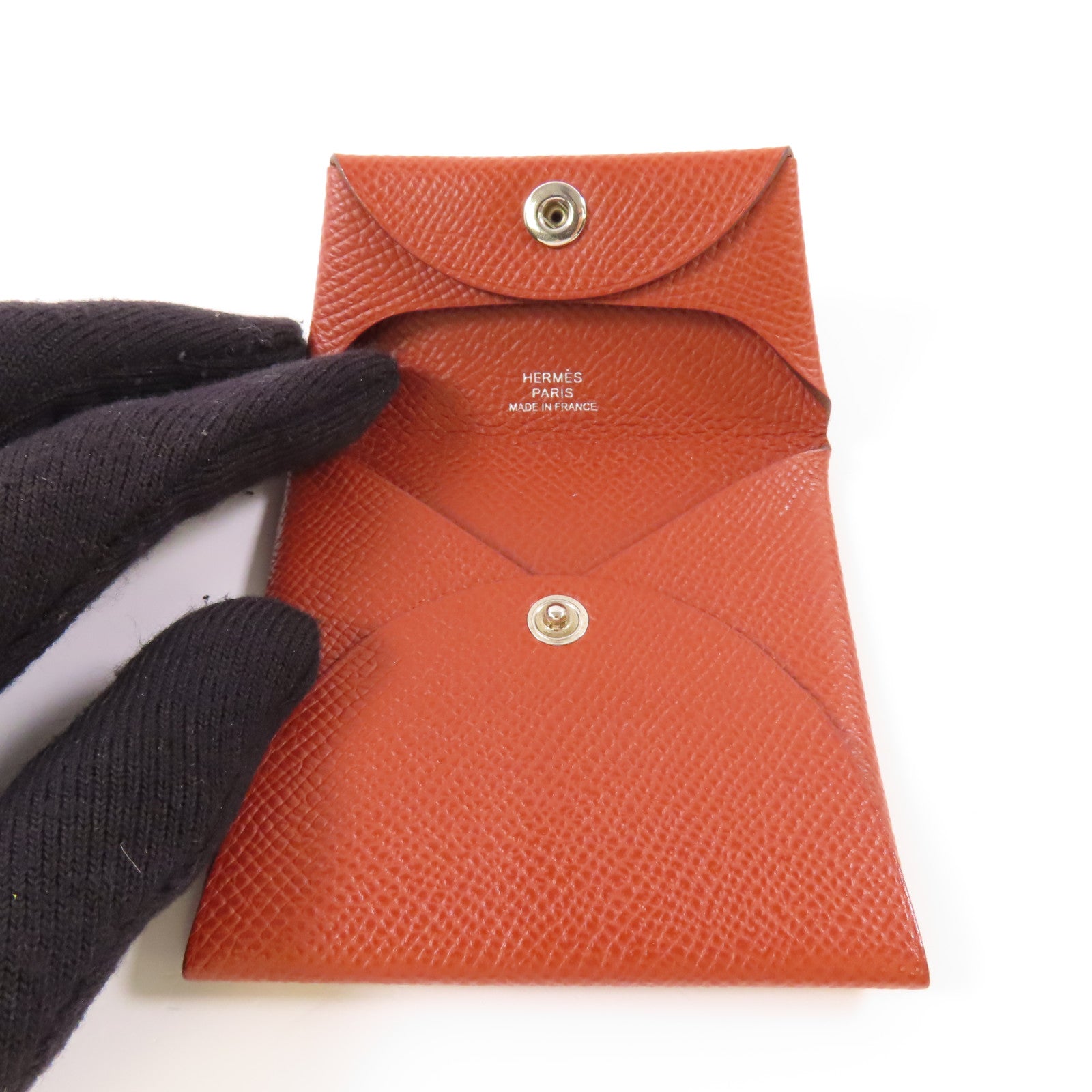 HERMES Epsom皮革Bastia銀扣零錢包Rouge H