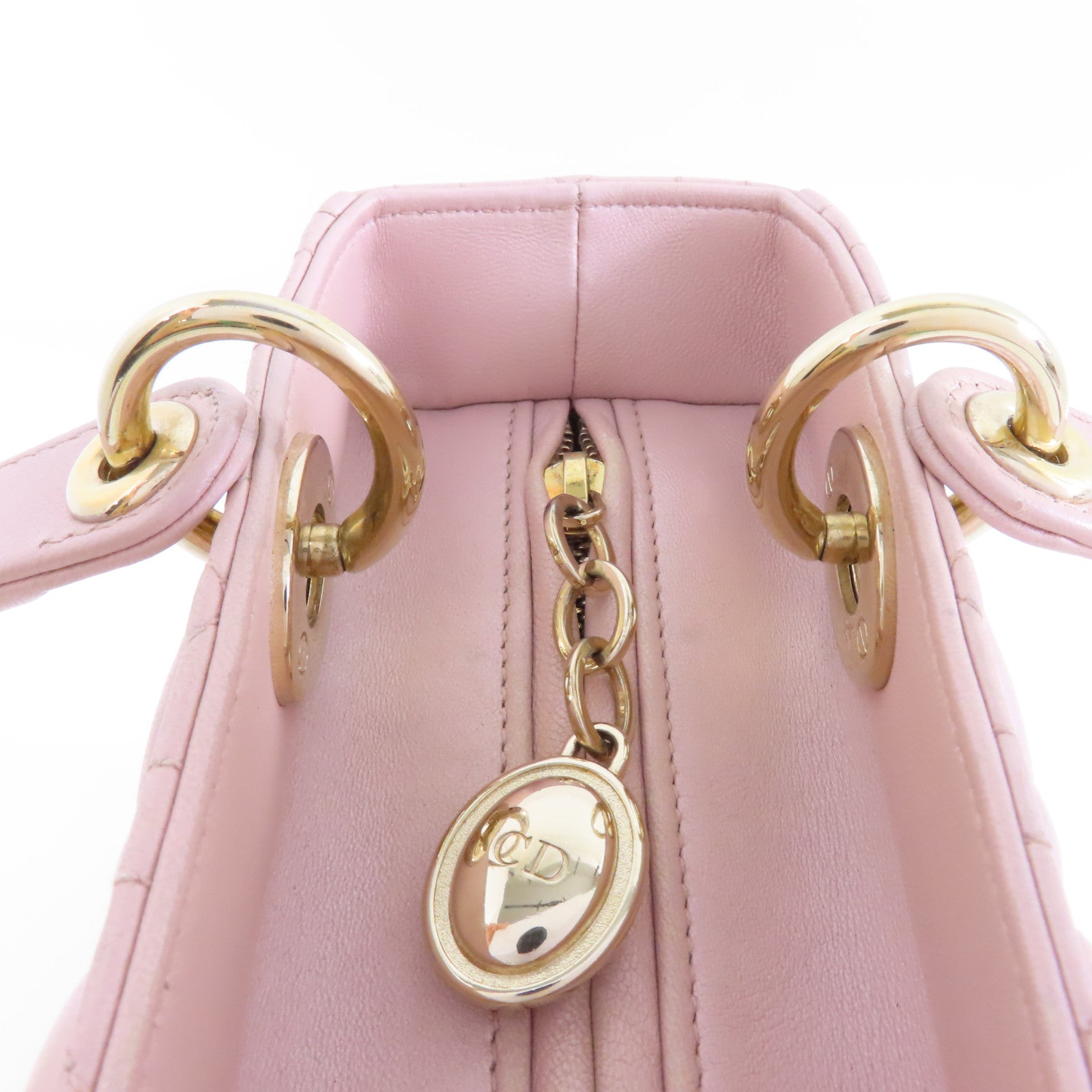 Dior 羊皮皮革Lady Dior Medium金扣手挽肩背兩用袋粉紅色