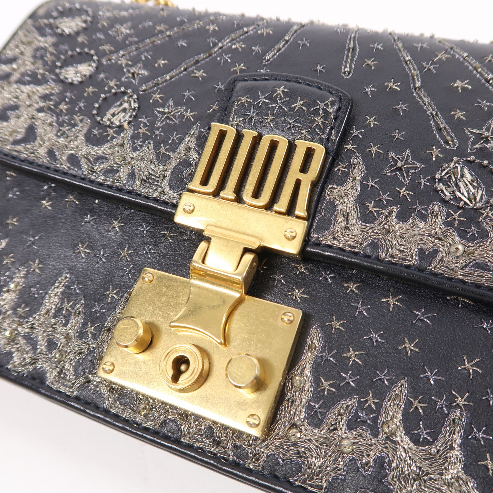 Dior 牛皮皮革Astrology Addict Flap金扣鏈帶肩背袋