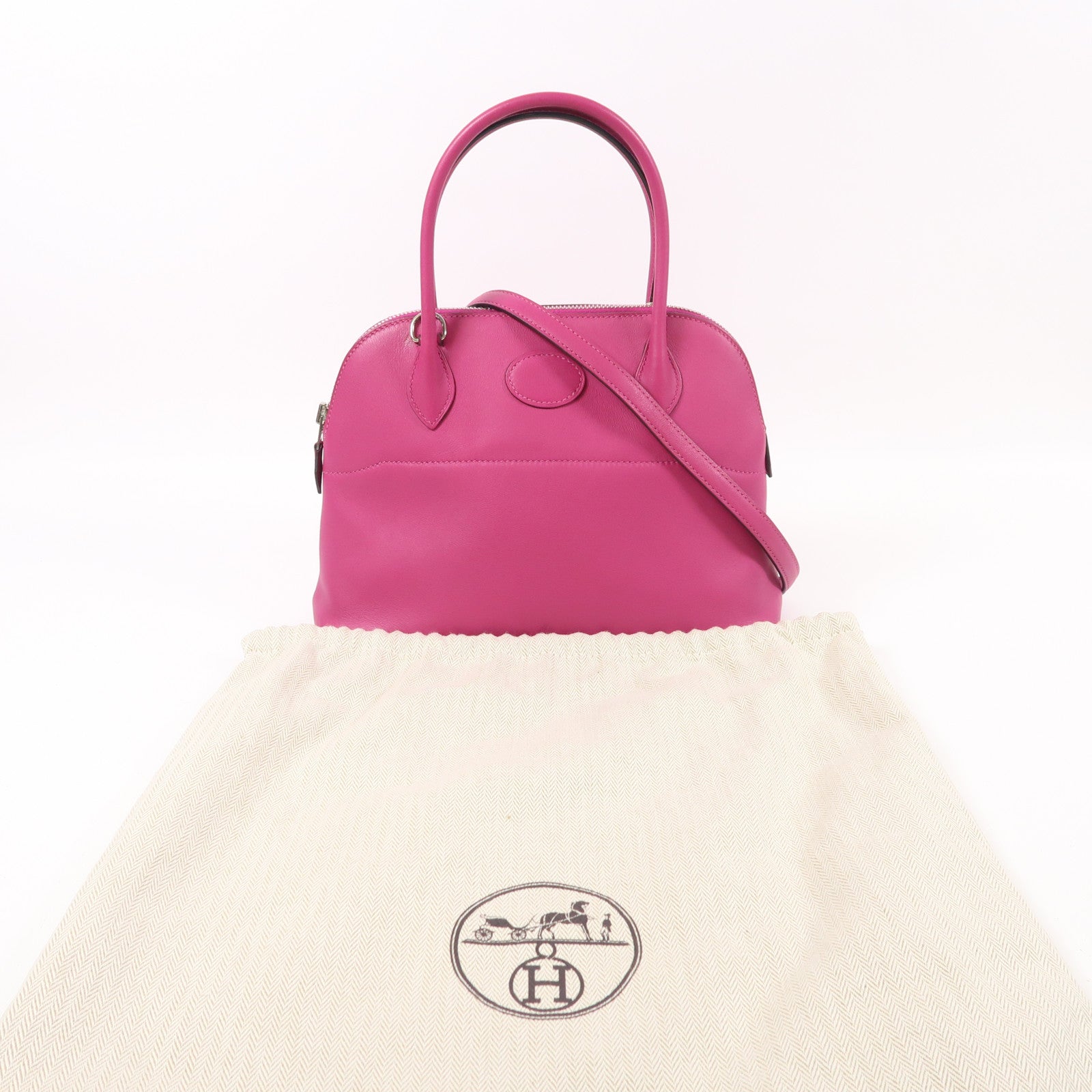 HERMES Swift皮革Bolide 27銀扣手挽肩背兩用袋Rose Pourpre
