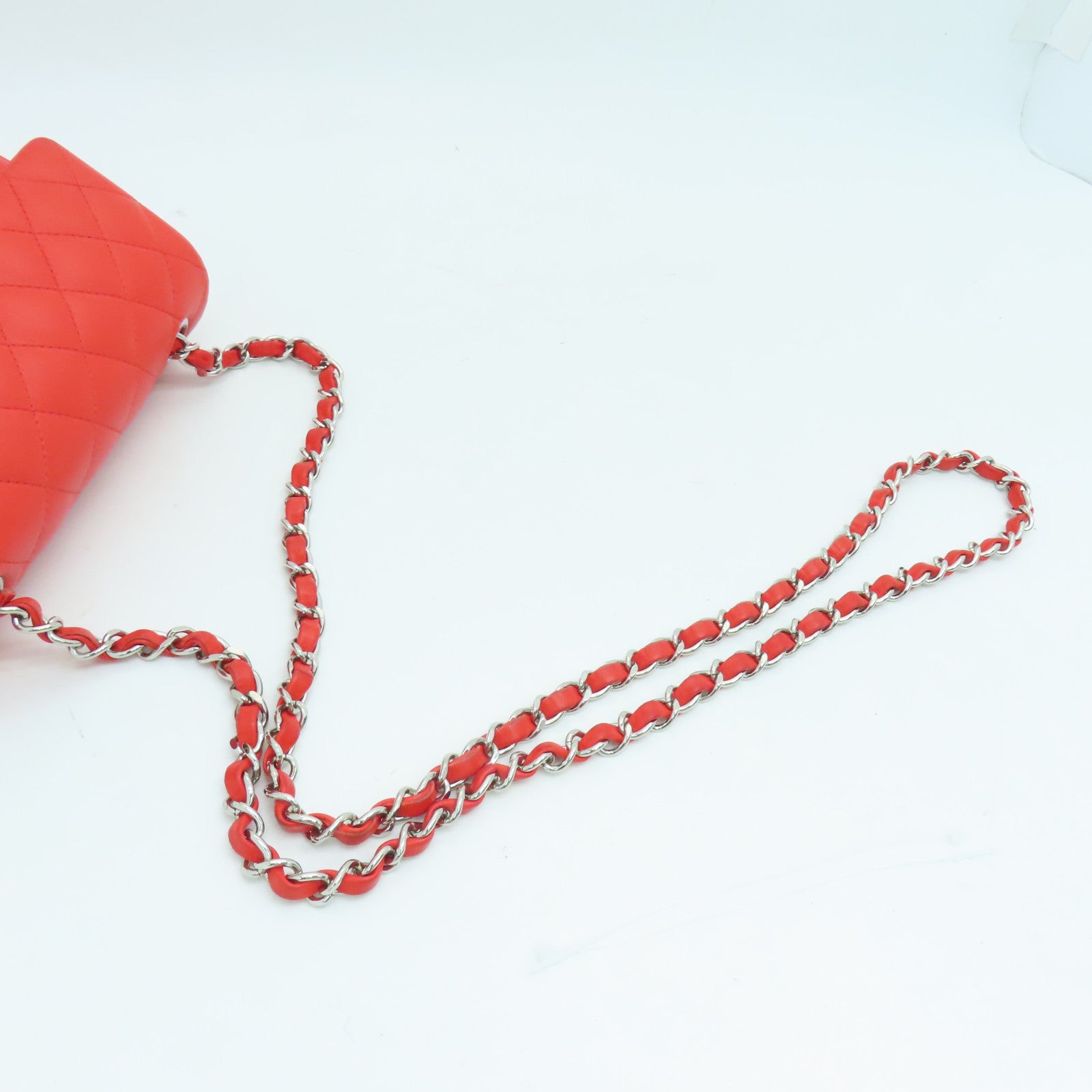CHANEL 【激減優惠】菱格羊皮皮革Chain Shoulder銀扣鏈帶肩背袋紅色