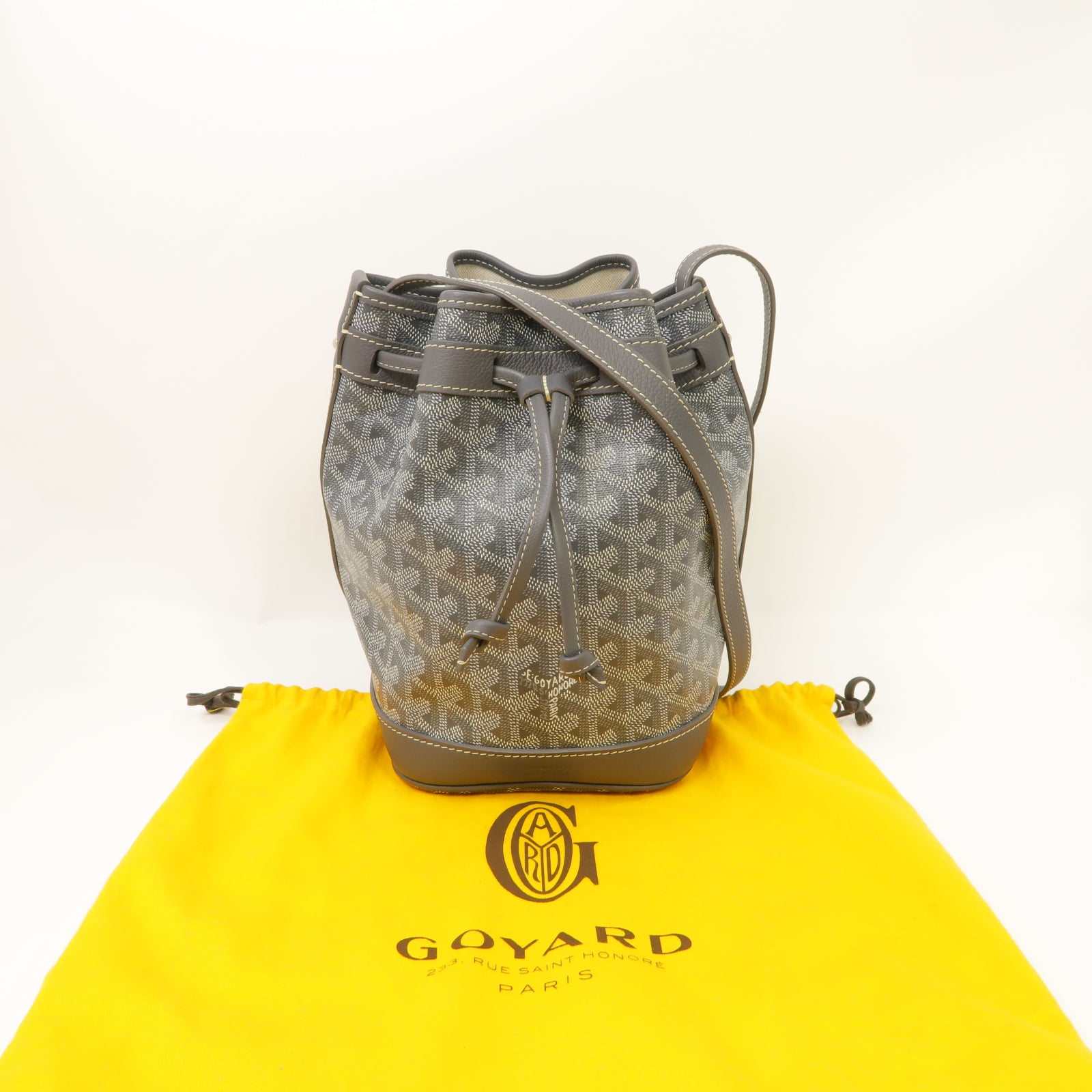 GOYARD 塗層帆布/皮革Bucket Bag銀扣肩背袋灰色