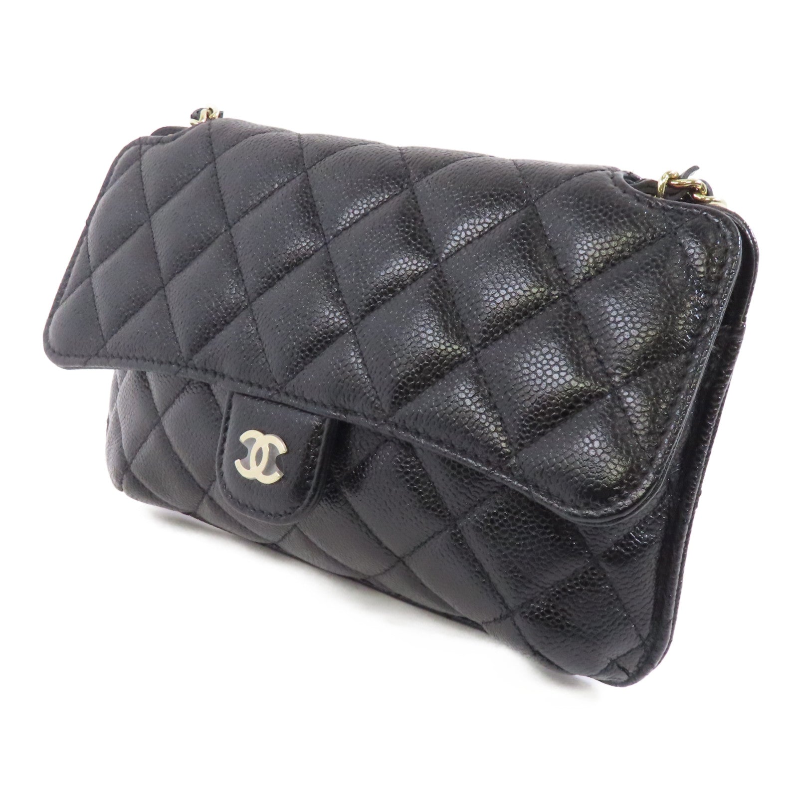 CHANEL 【激減優惠】菱格牛皮皮革Folder Tote Shoulder Bag金扣鏈帶手挽肩背兩用袋黑色/多色