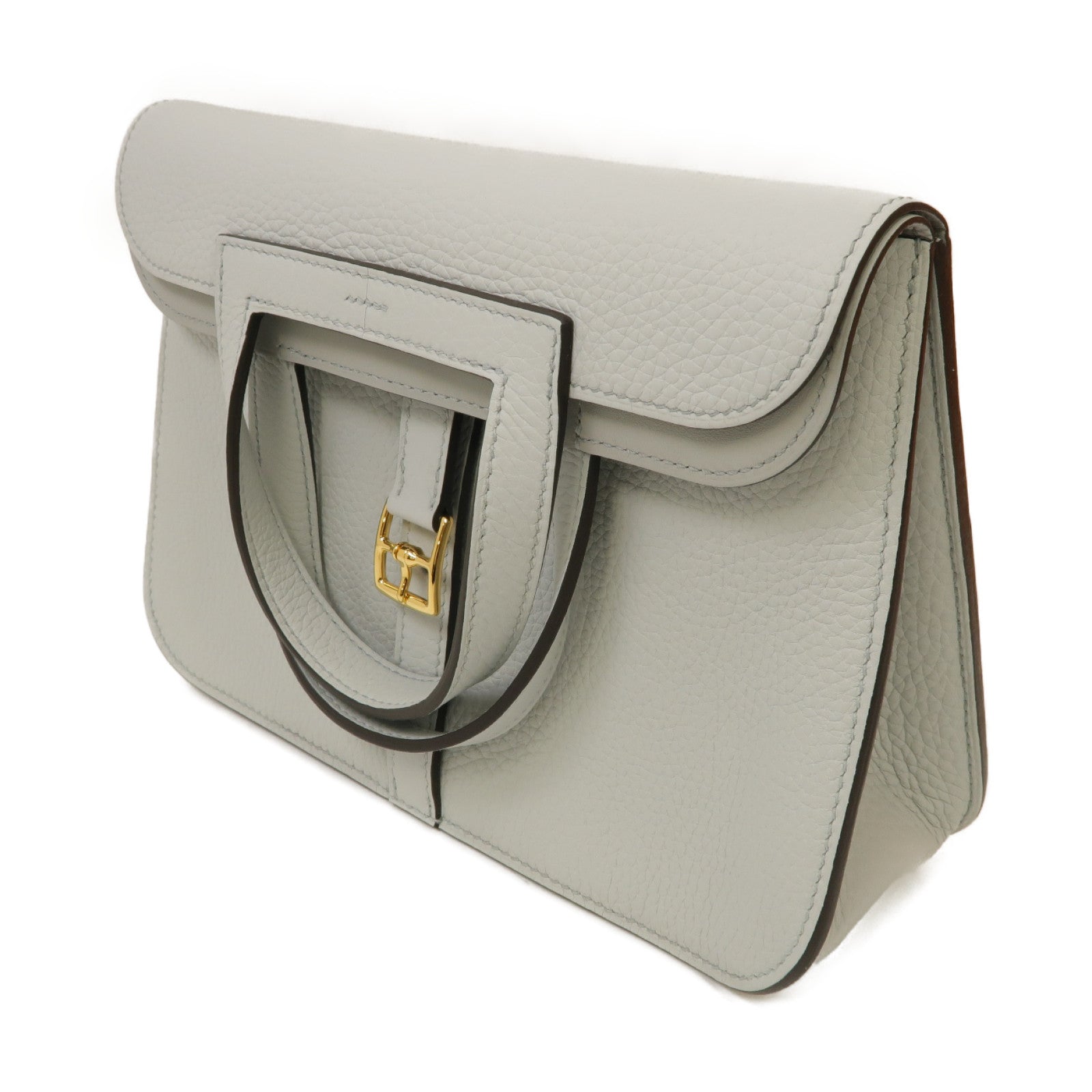 HERMES Clemence皮革Halzan 25金扣肩背袋聖杯藍色