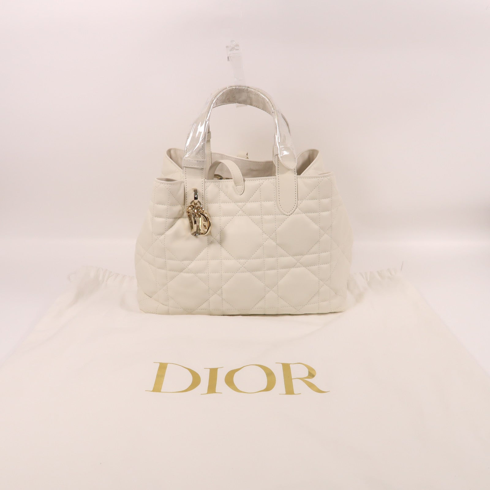 Dior 【激減優惠】牛皮皮革Toujours Bag金扣手挽袋白色