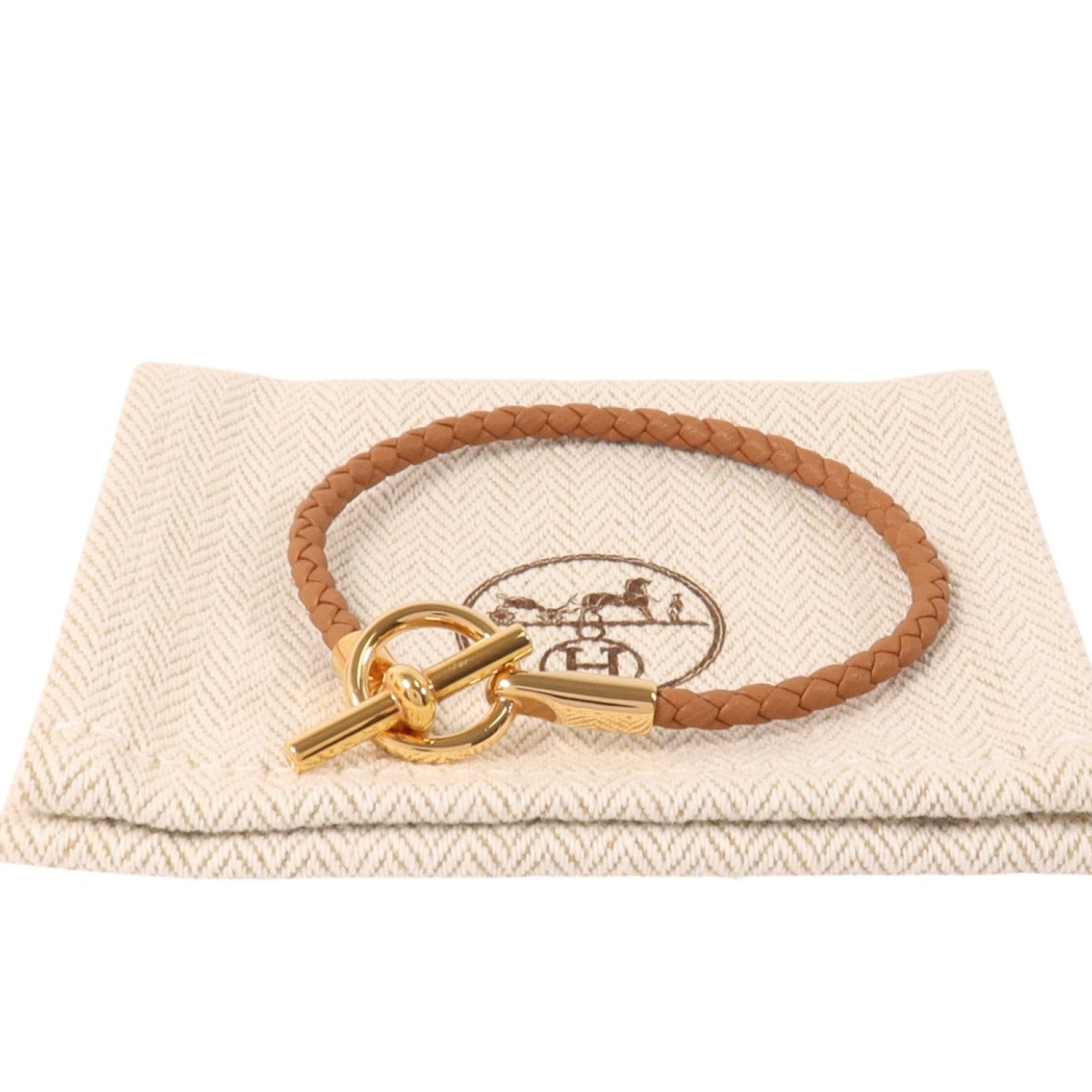 HERMES Swift皮革/金屬Glenan Bracelet金扣手鏈Gold