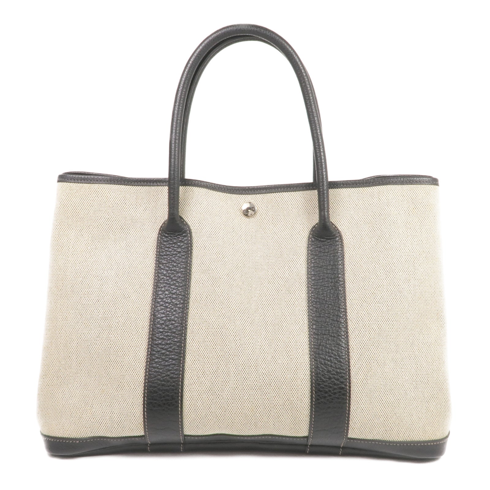 HERMES 帆布/皮革Garden Party PM銀扣手挽袋