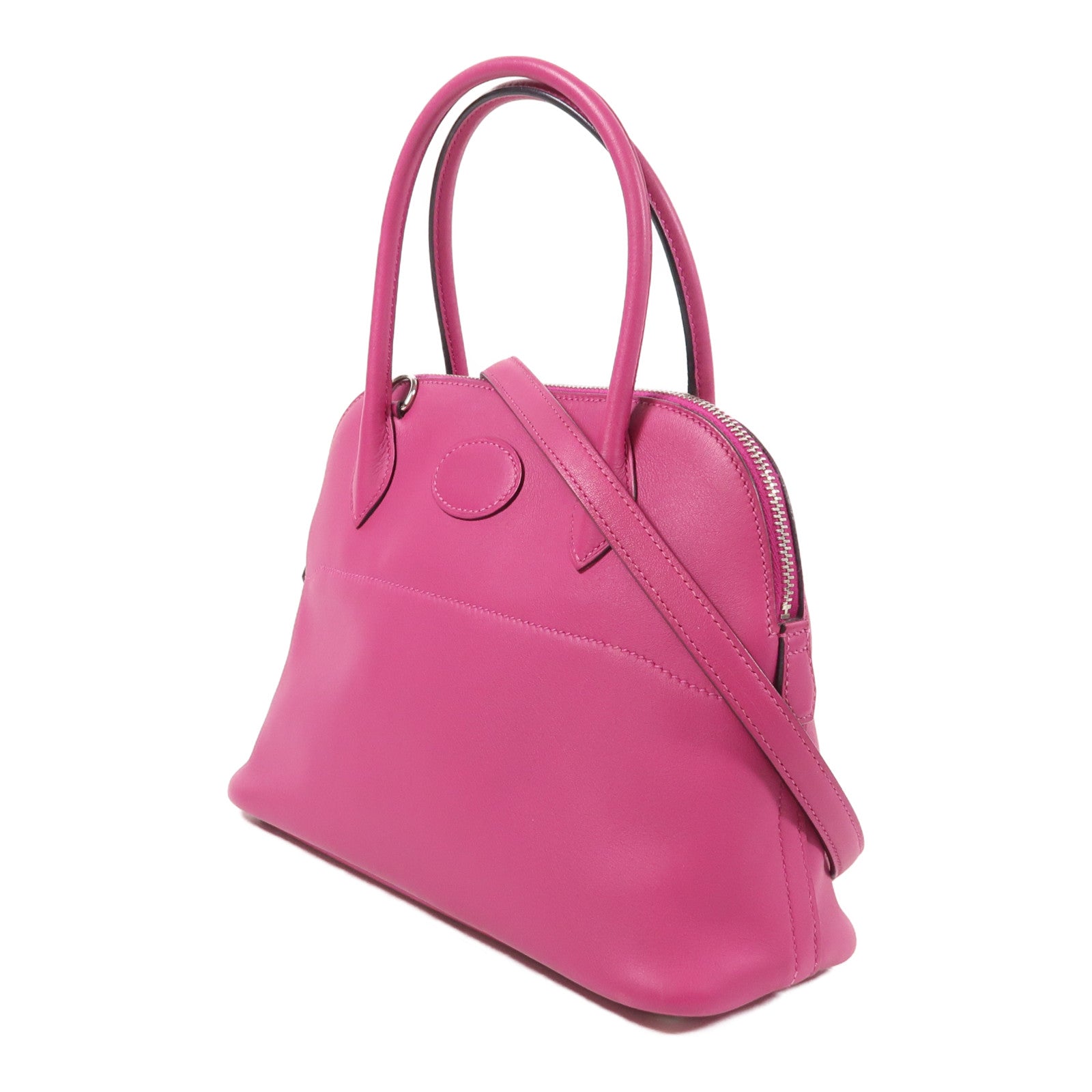 HERMES Swift皮革Bolide 27銀扣手挽肩背兩用袋Rose Pourpre